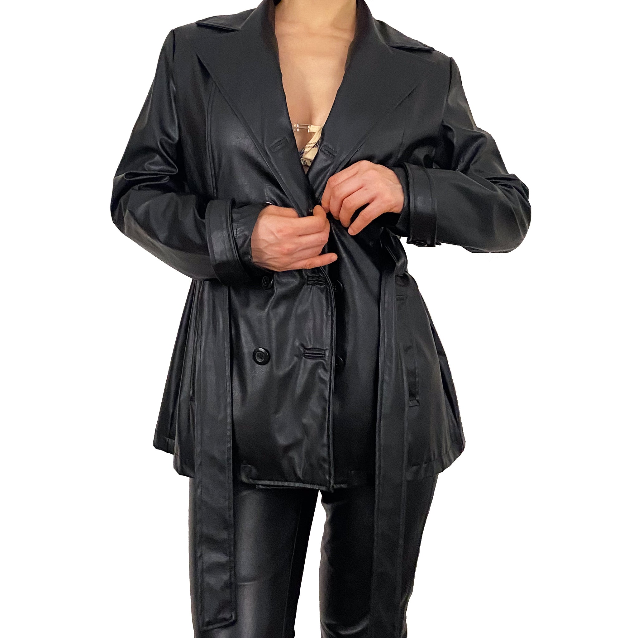 Faux Leather Belted Jacket (M)