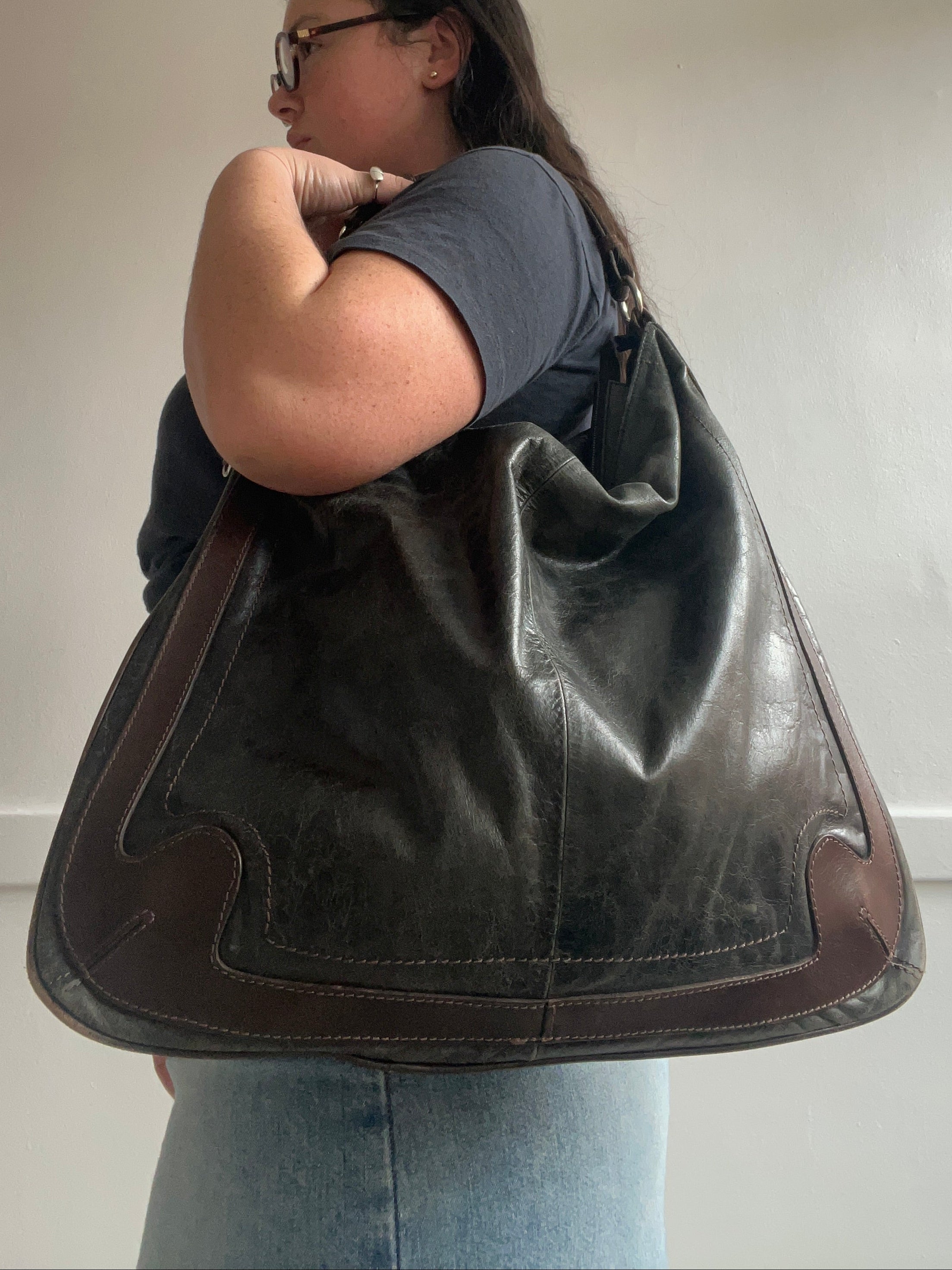 Y2K Genuine Leather Slouchy Hobo Shoulder Bag