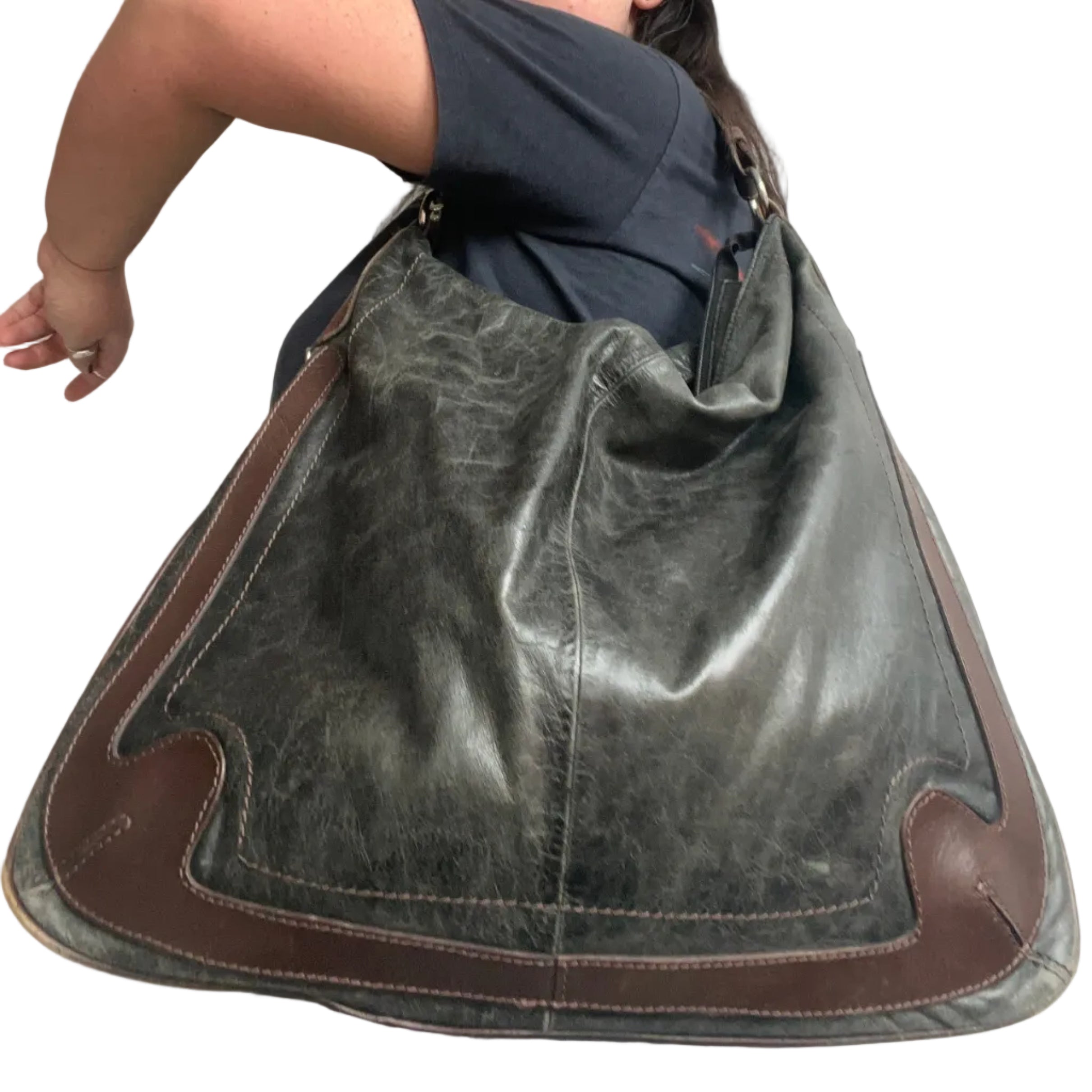 Y2K Genuine Leather Slouchy Hobo Shoulder Bag