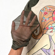 J-Fashion Graphic Mesh Sleeve Top (M)