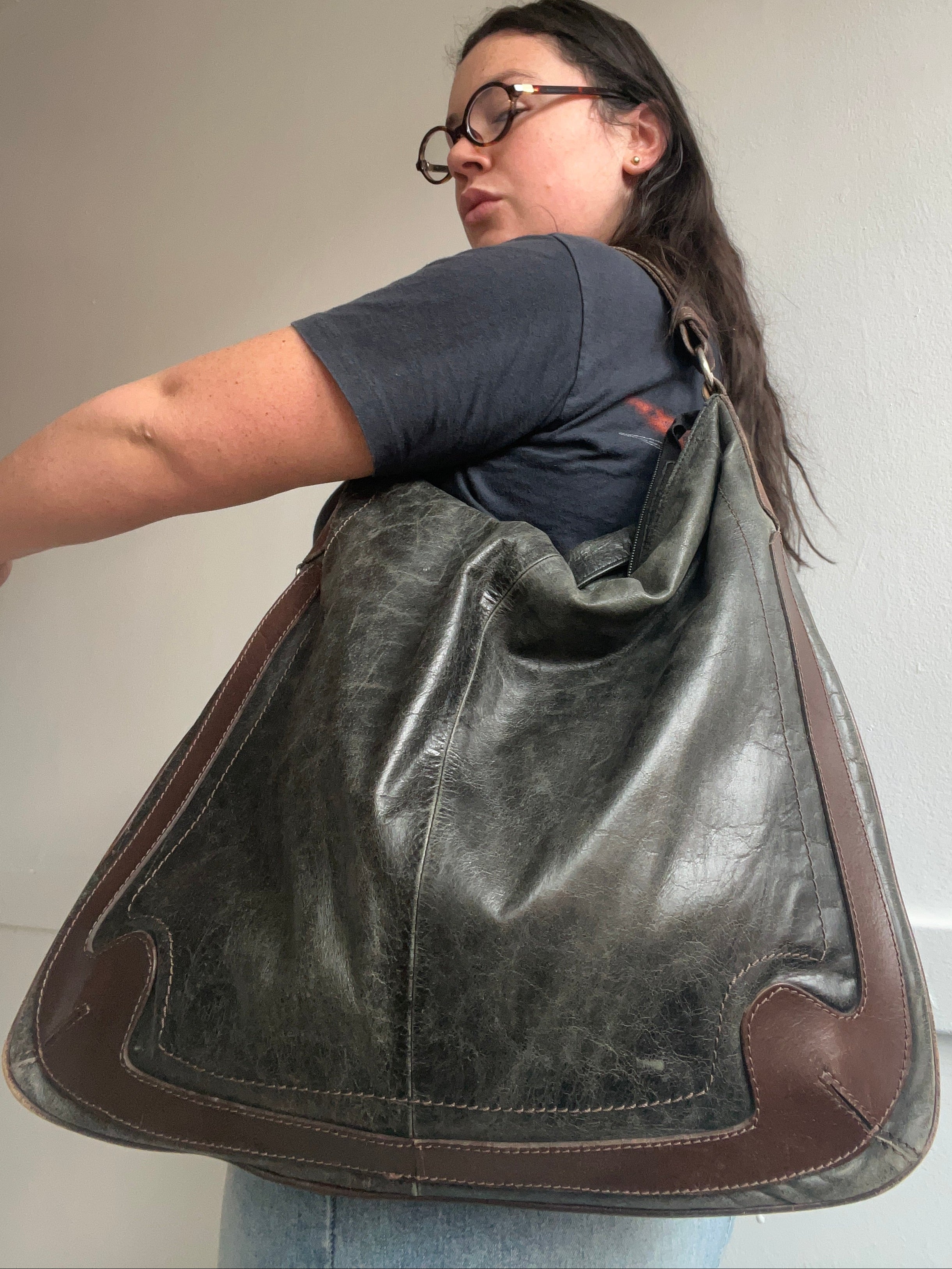 Y2K Genuine Leather Slouchy Hobo Shoulder Bag
