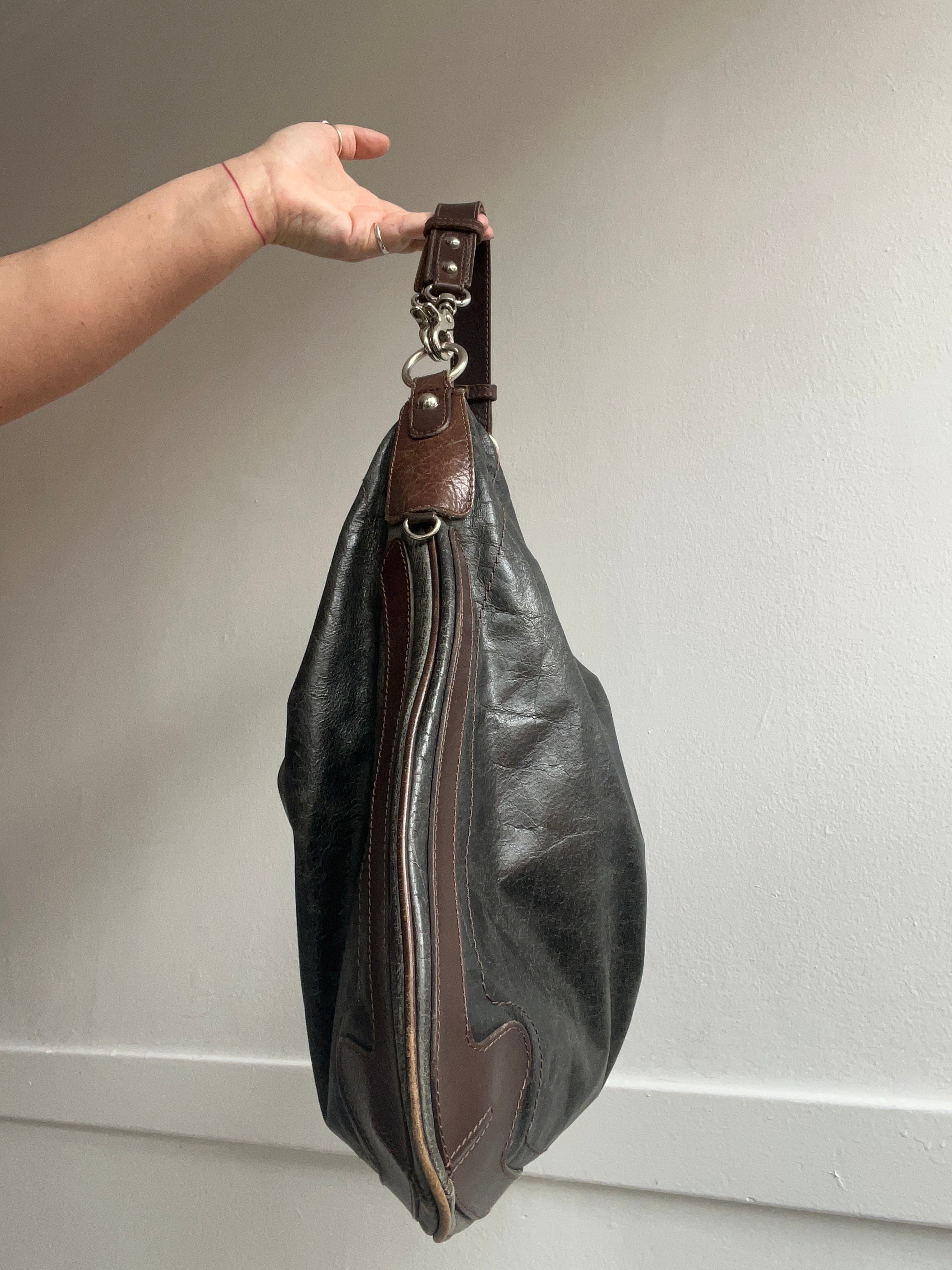 Y2K Genuine Leather Slouchy Hobo Shoulder Bag