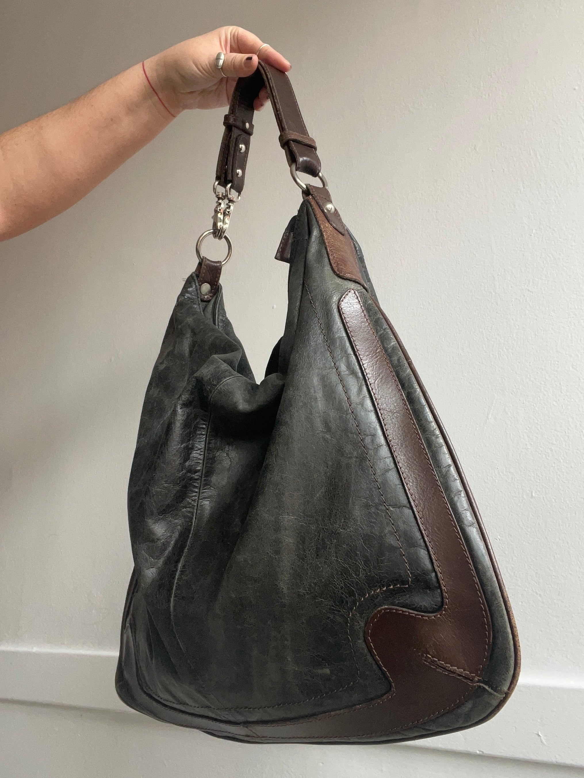 Y2K Genuine Leather Slouchy Hobo Shoulder Bag