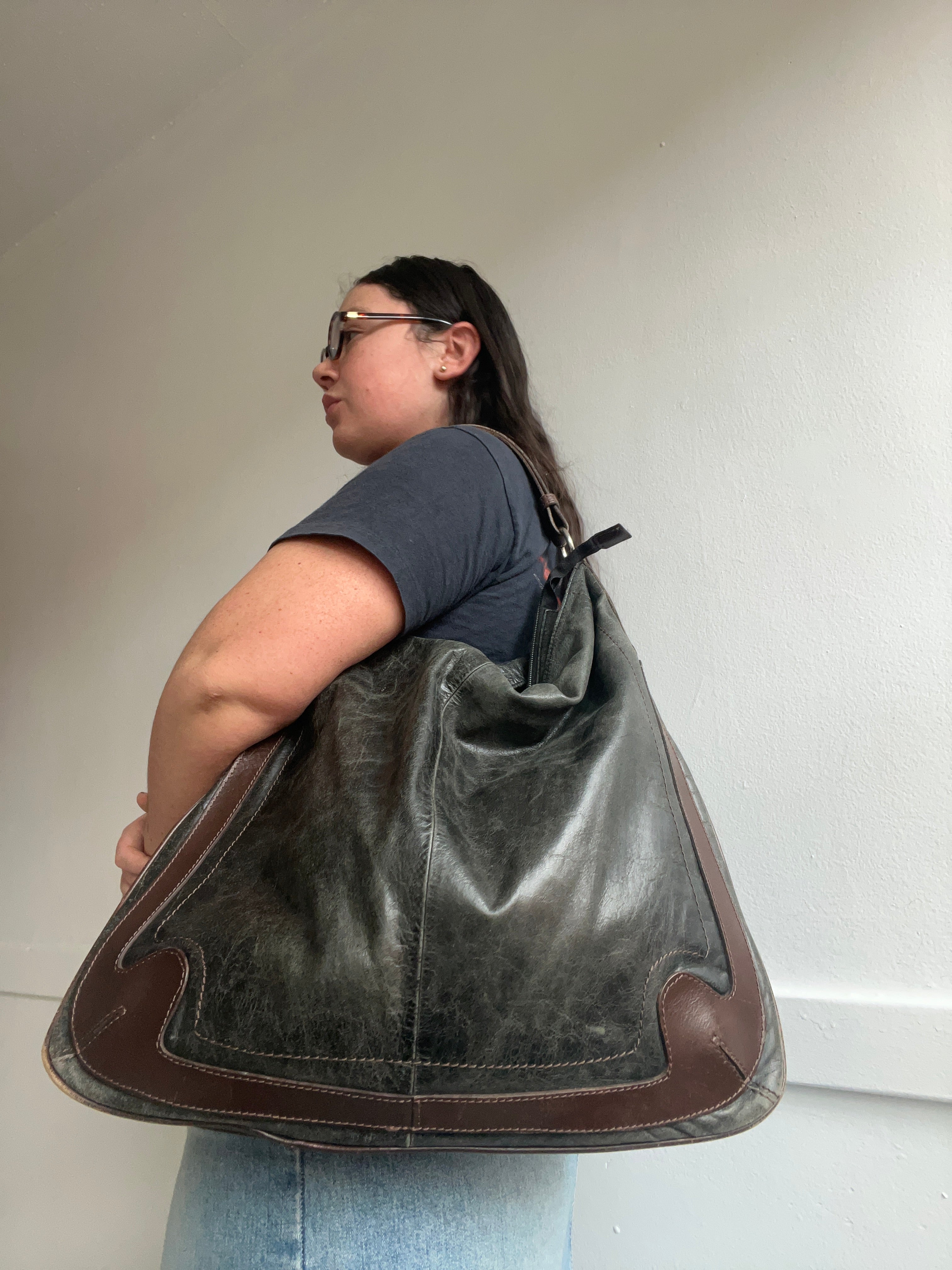 Y2K Genuine Leather Slouchy Hobo Shoulder Bag