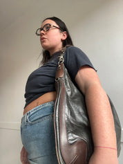 Y2K Genuine Leather Slouchy Hobo Shoulder Bag