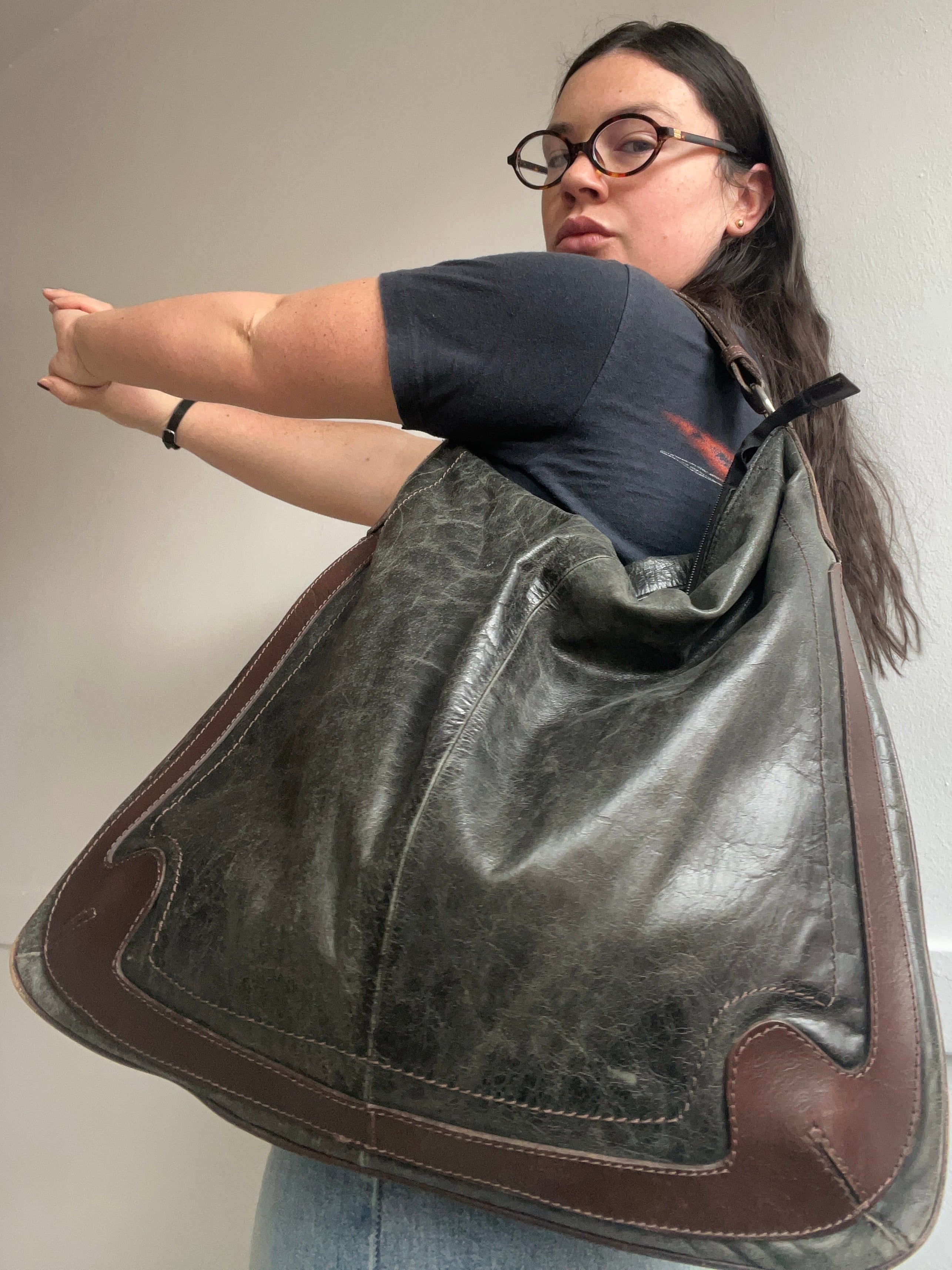 Y2K Genuine Leather Slouchy Hobo Shoulder Bag – Holy Thrift