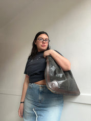 Y2K Genuine Leather Slouchy Hobo Shoulder Bag