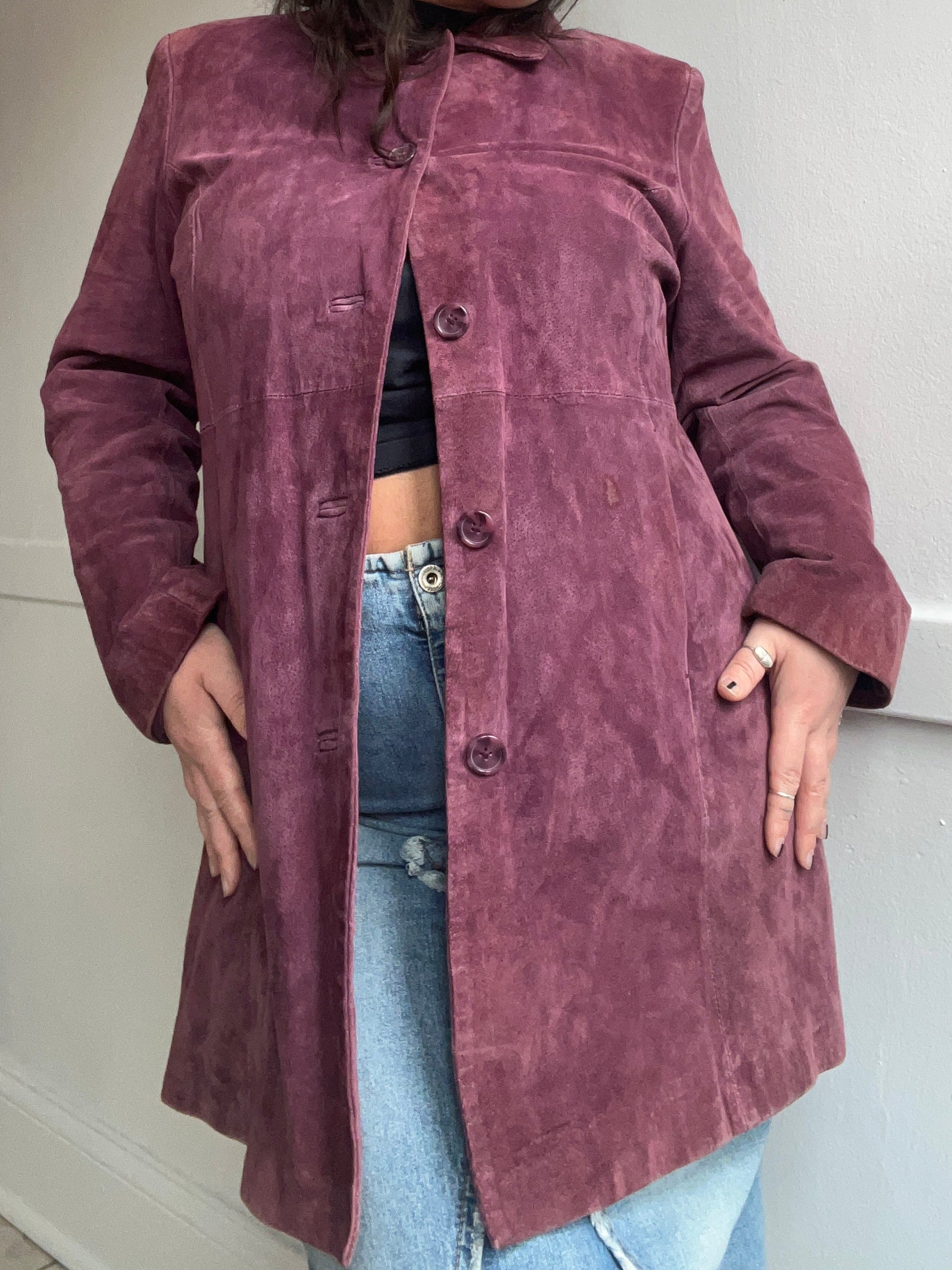 90s Mauve Suede Leather Jacket (XL)