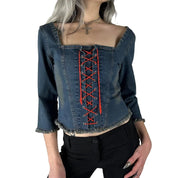 Y2K Denim Lace Up Top (S)