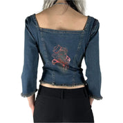 Y2K Denim Lace Up Top (S)