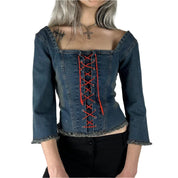 Y2K Denim Lace Up Top (S)