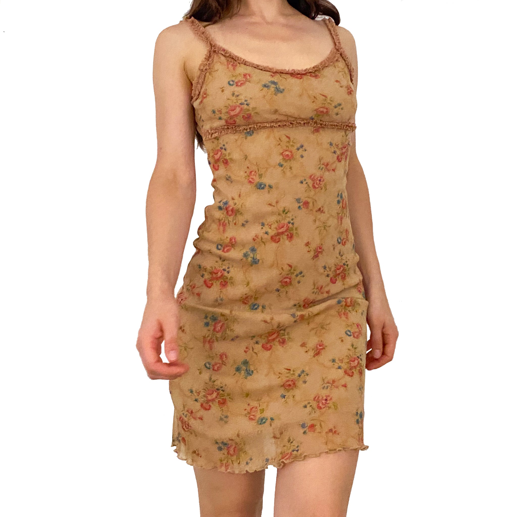 Floral Mesh Mini Dress (S)