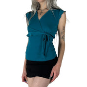 Y2K Aqua Ruffle Top (XS)