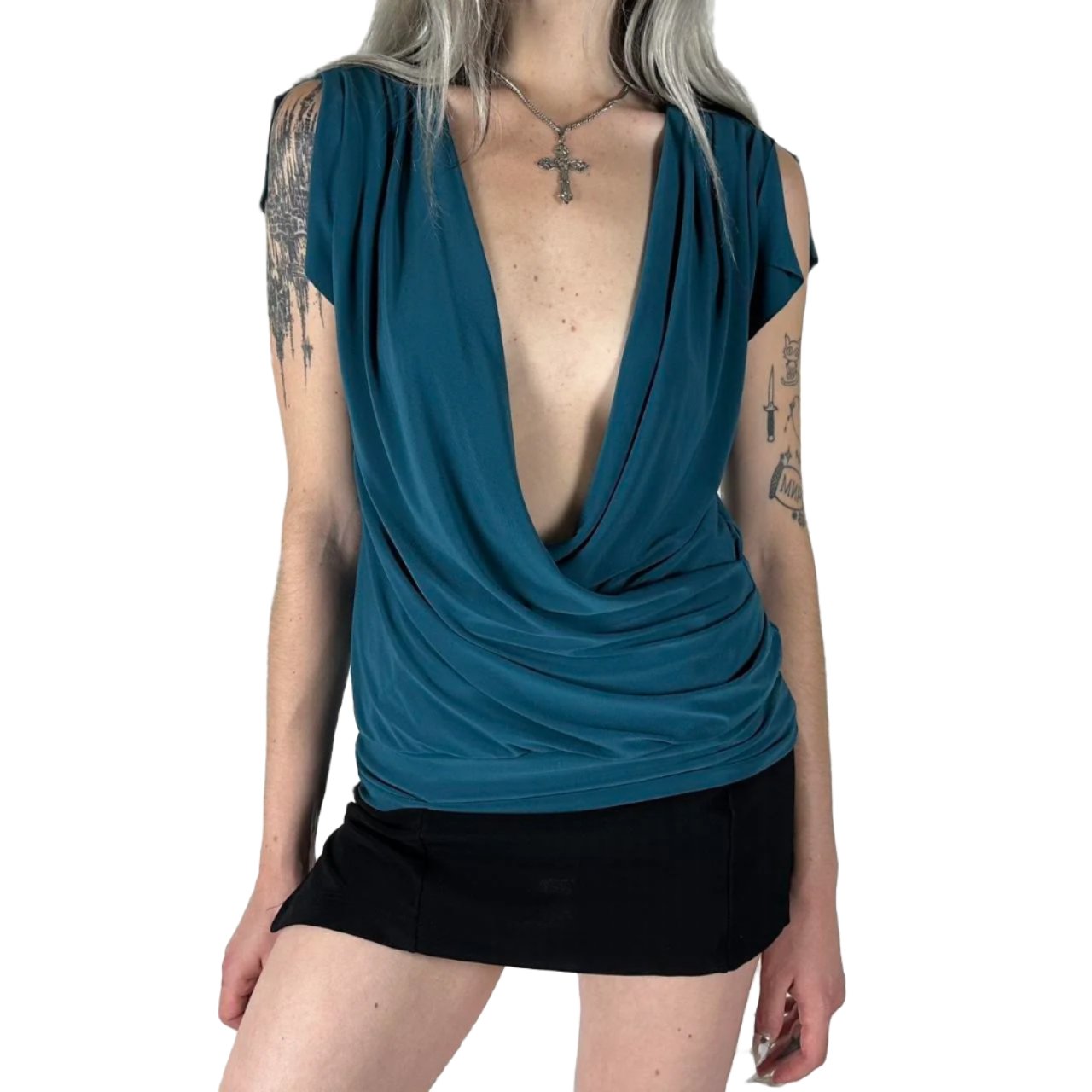 Y2K Aqua Wrap Top (S)