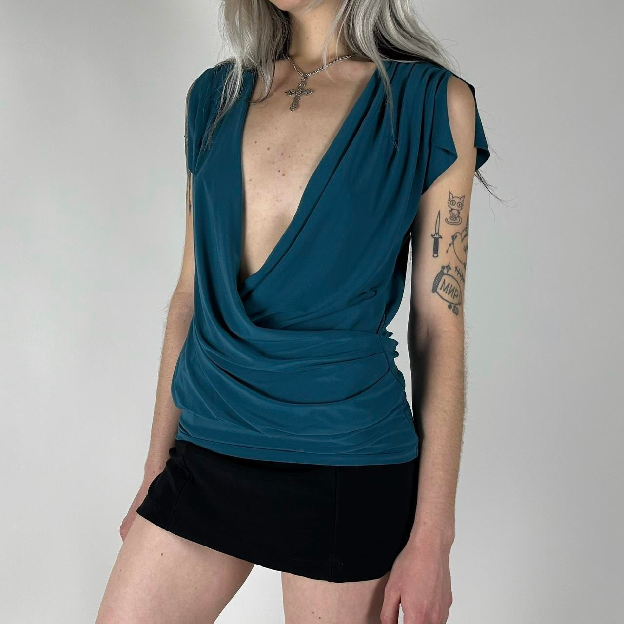 Y2K Aqua Wrap Top (S)