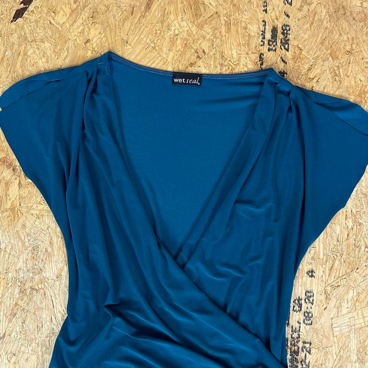 Y2K Aqua Wrap Top (S)