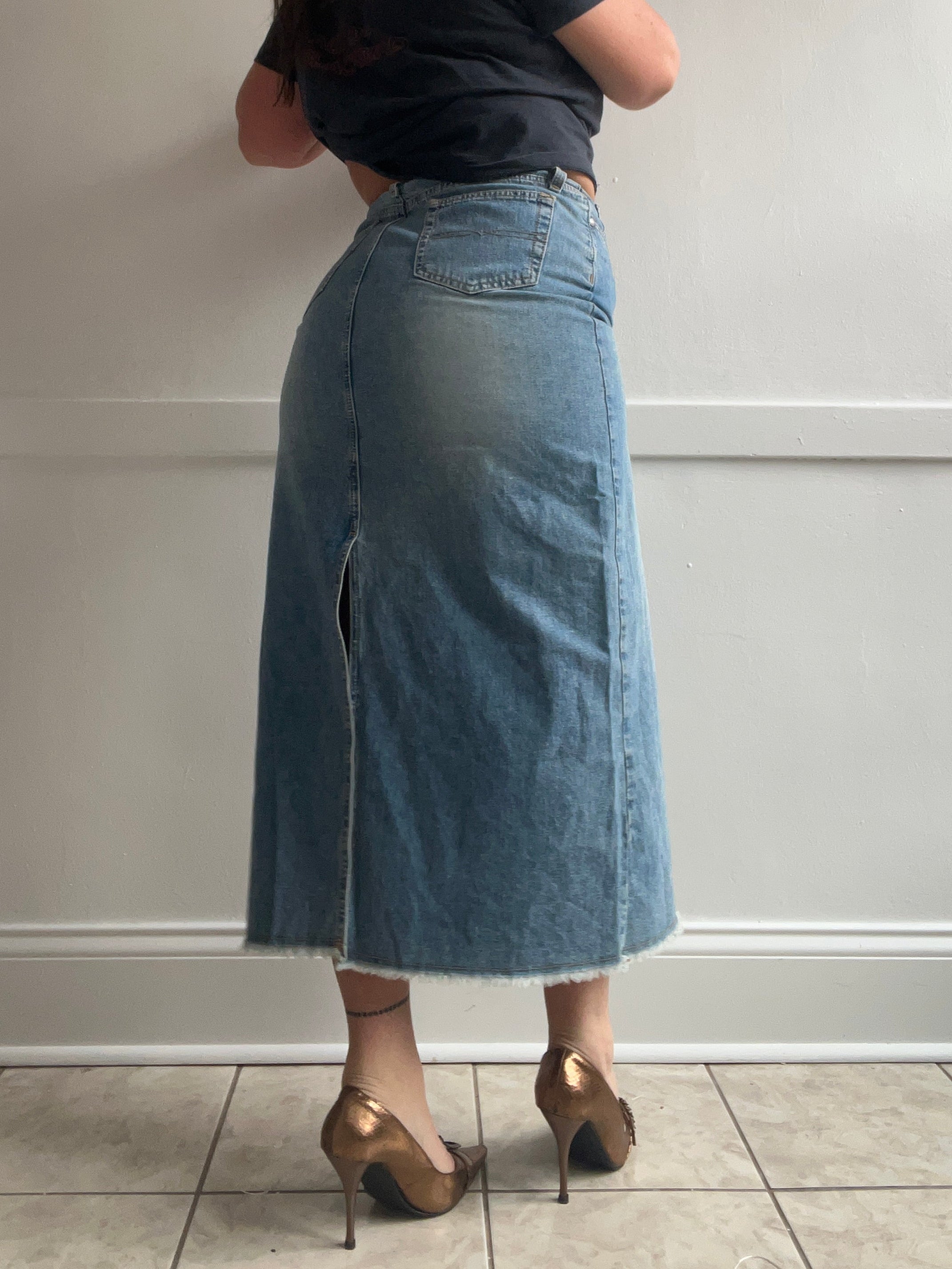 Y2K Long Denim Skirt (L)