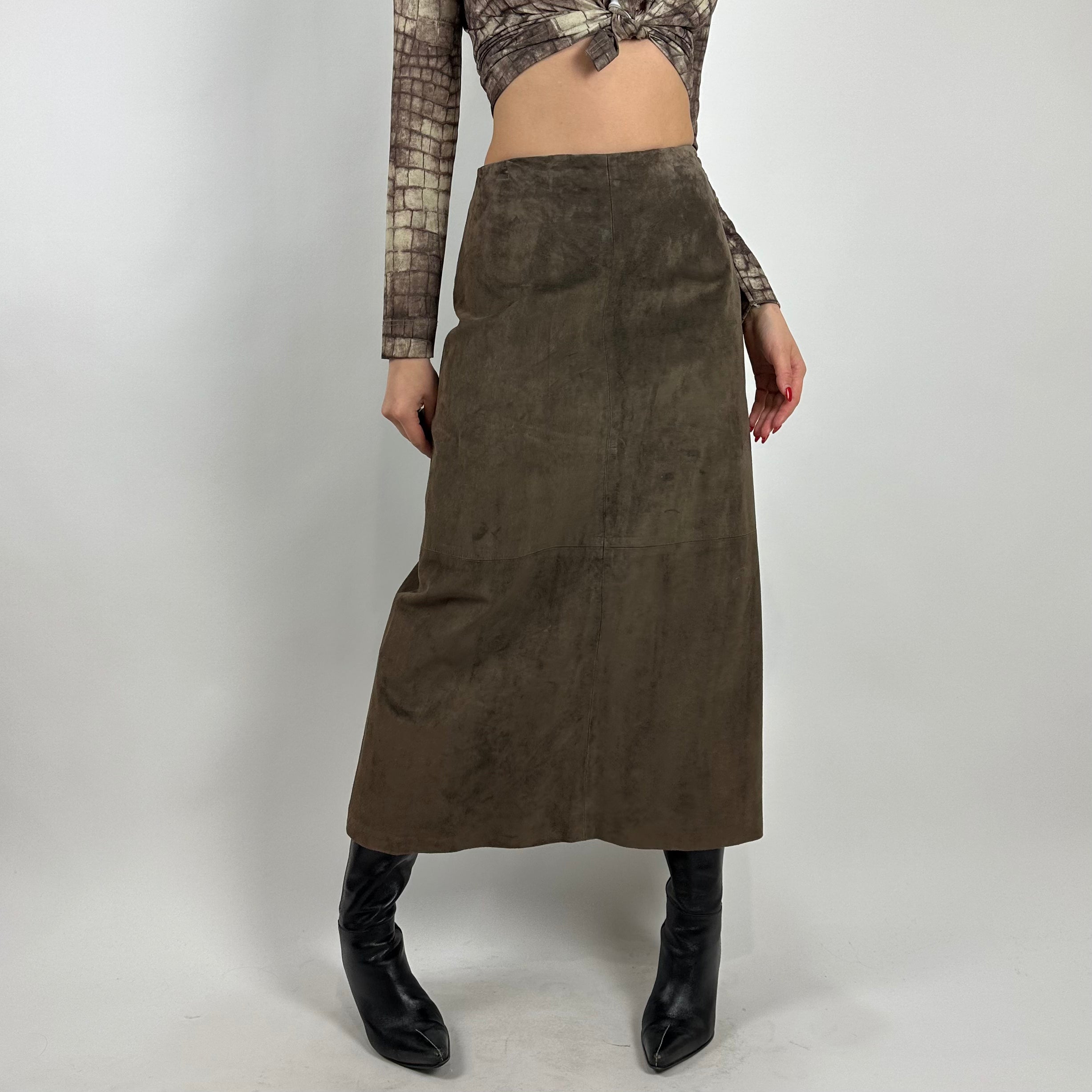 Vintage 90s Brown Suede Maxi Skirt (XS/S)
