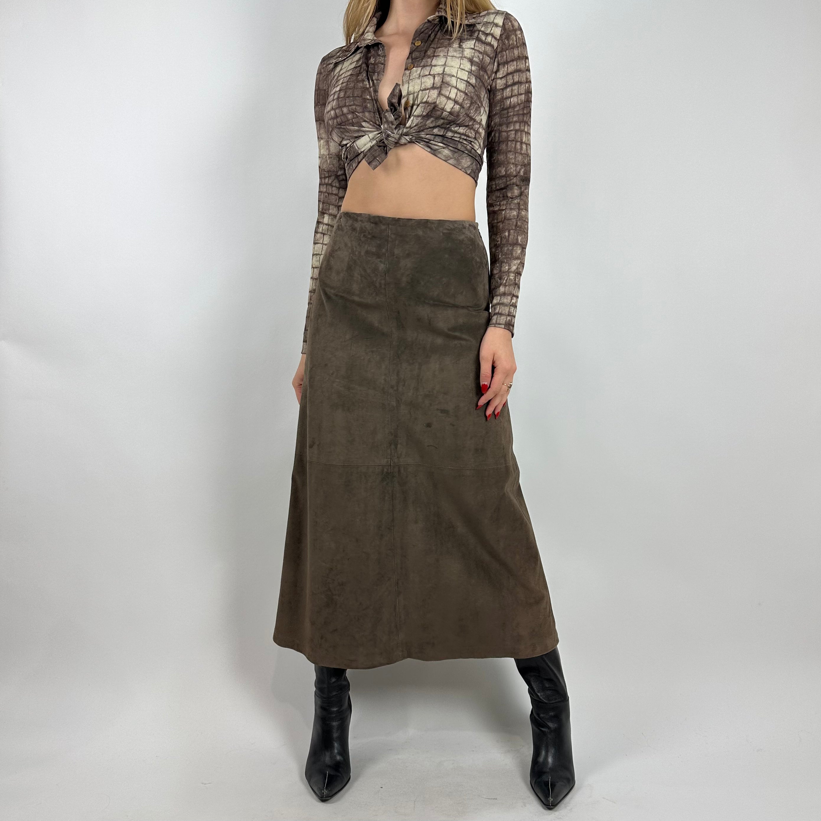 Vintage 90s Brown Suede Maxi Skirt (XS/S)