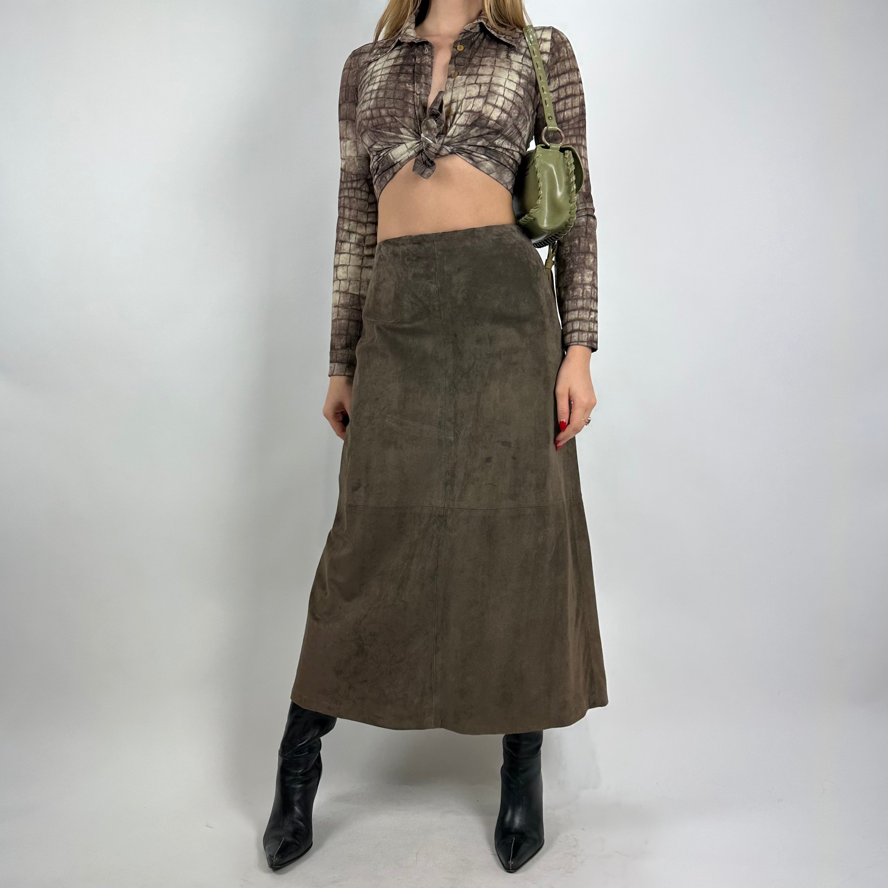 Vintage 90s Brown Suede Maxi Skirt (XS/S)