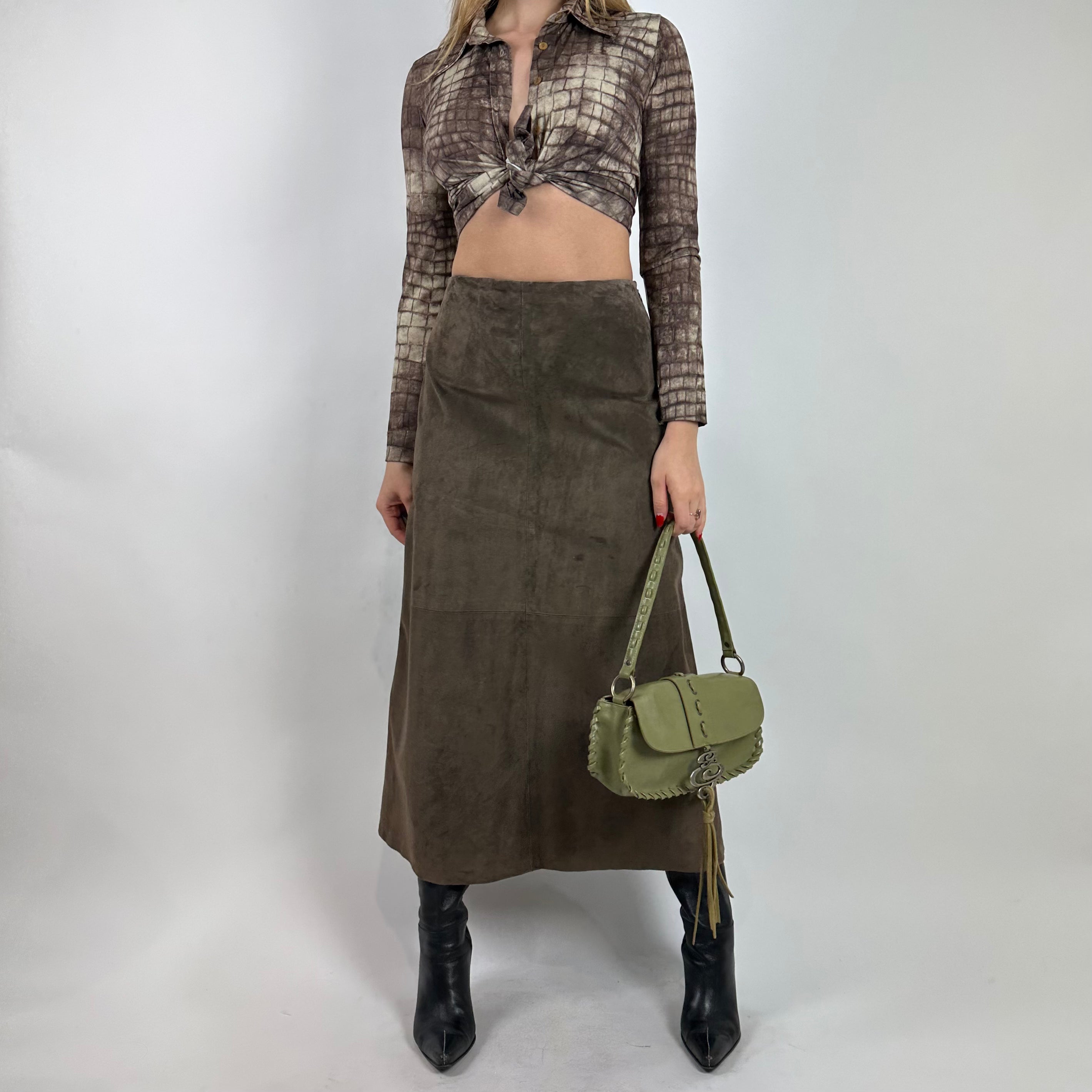 Vintage 90s Brown Suede Maxi Skirt (XS/S)