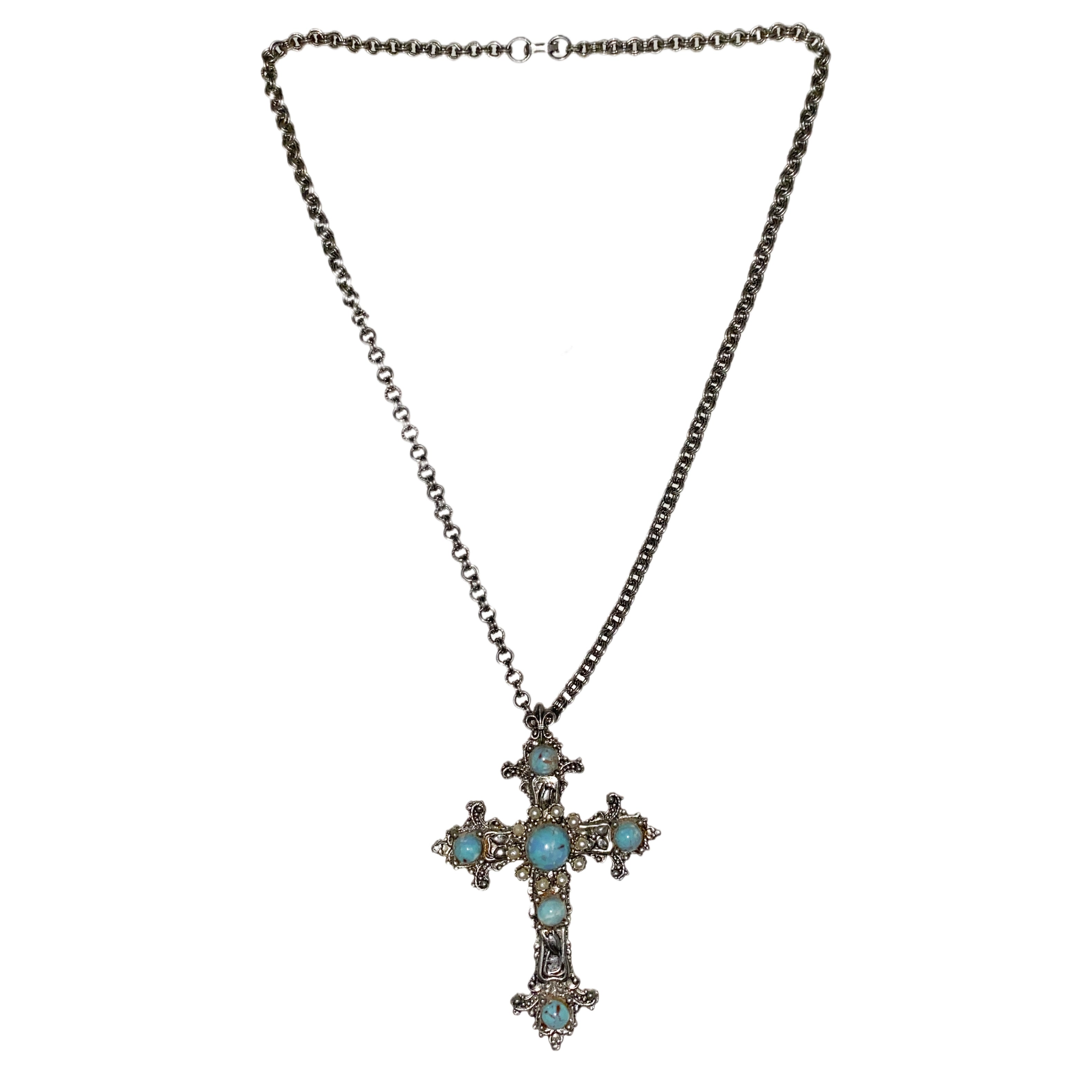 Gothic Cross Turquoise Necklace