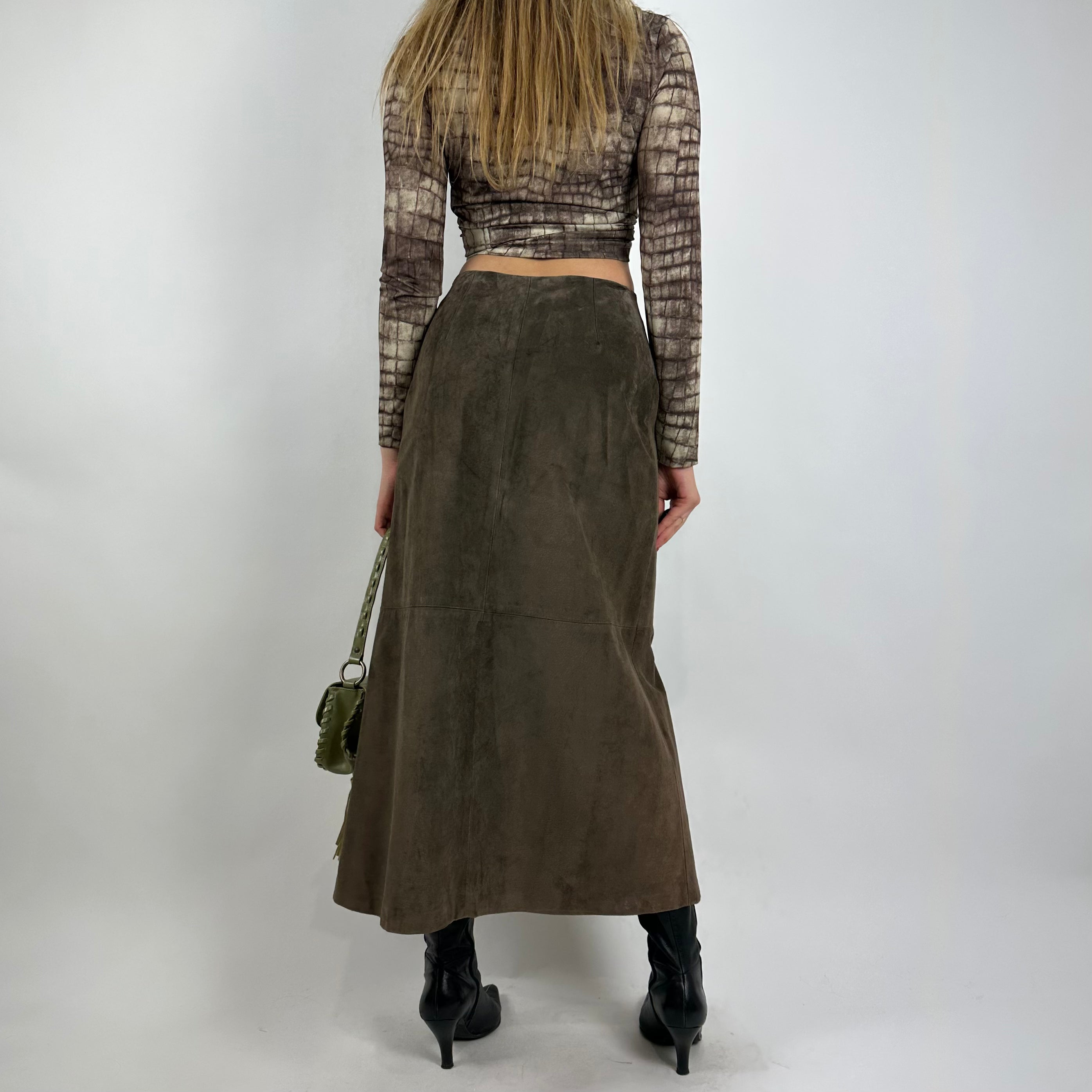 Vintage 90s Brown Suede Maxi Skirt (XS/S)