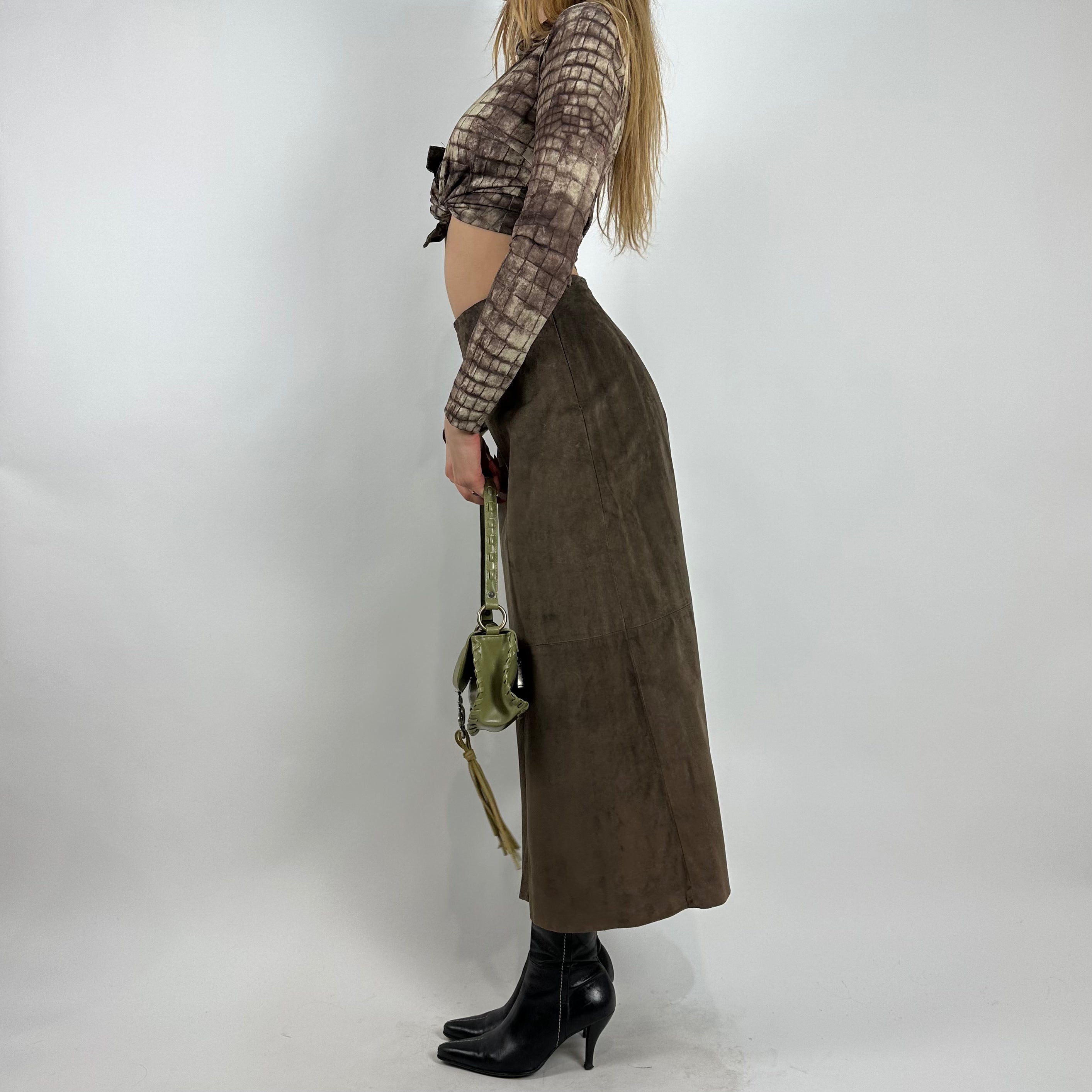 Vintage 90s Brown Suede Maxi Skirt (XS/S)
