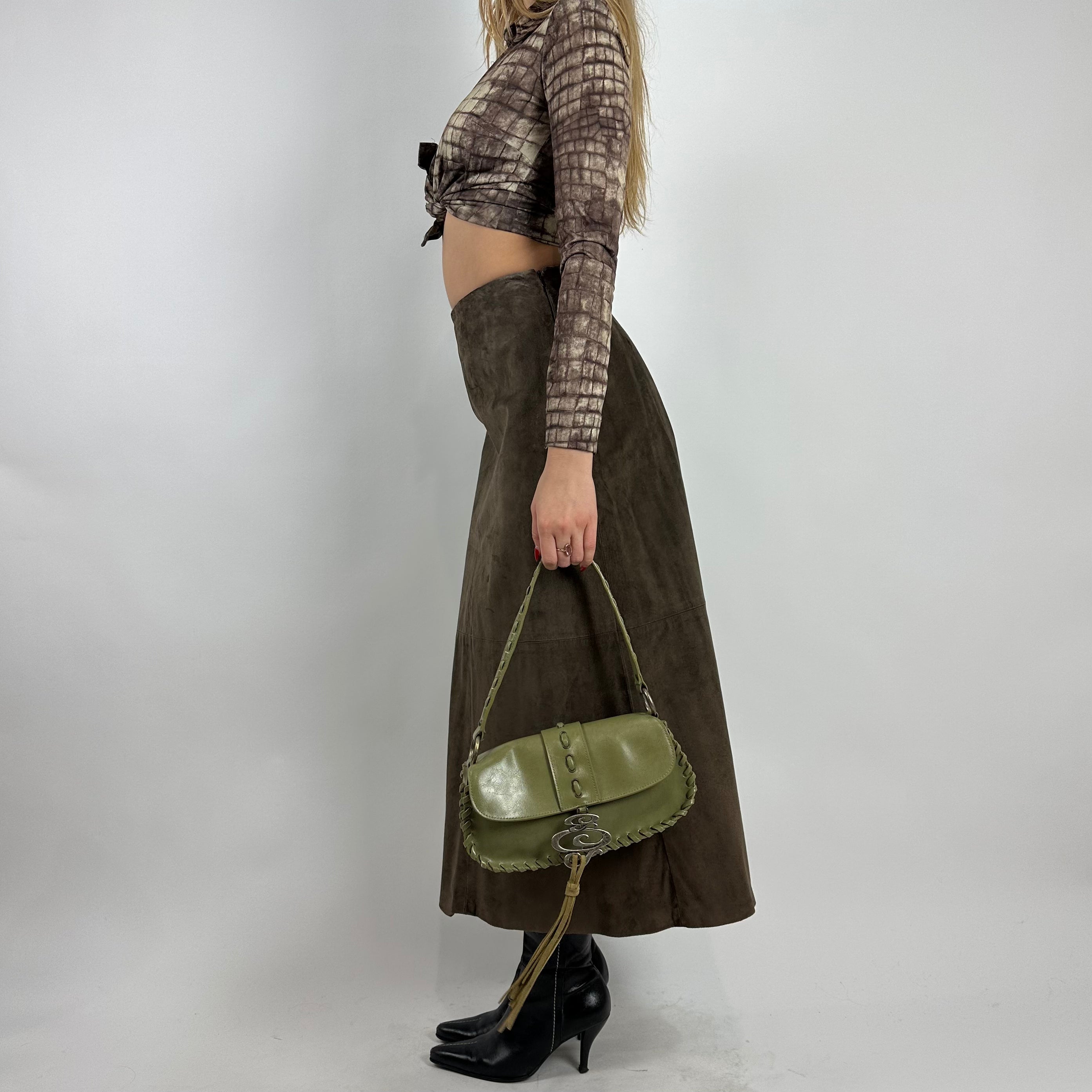 Vintage 90s Brown Suede Maxi Skirt (XS/S)