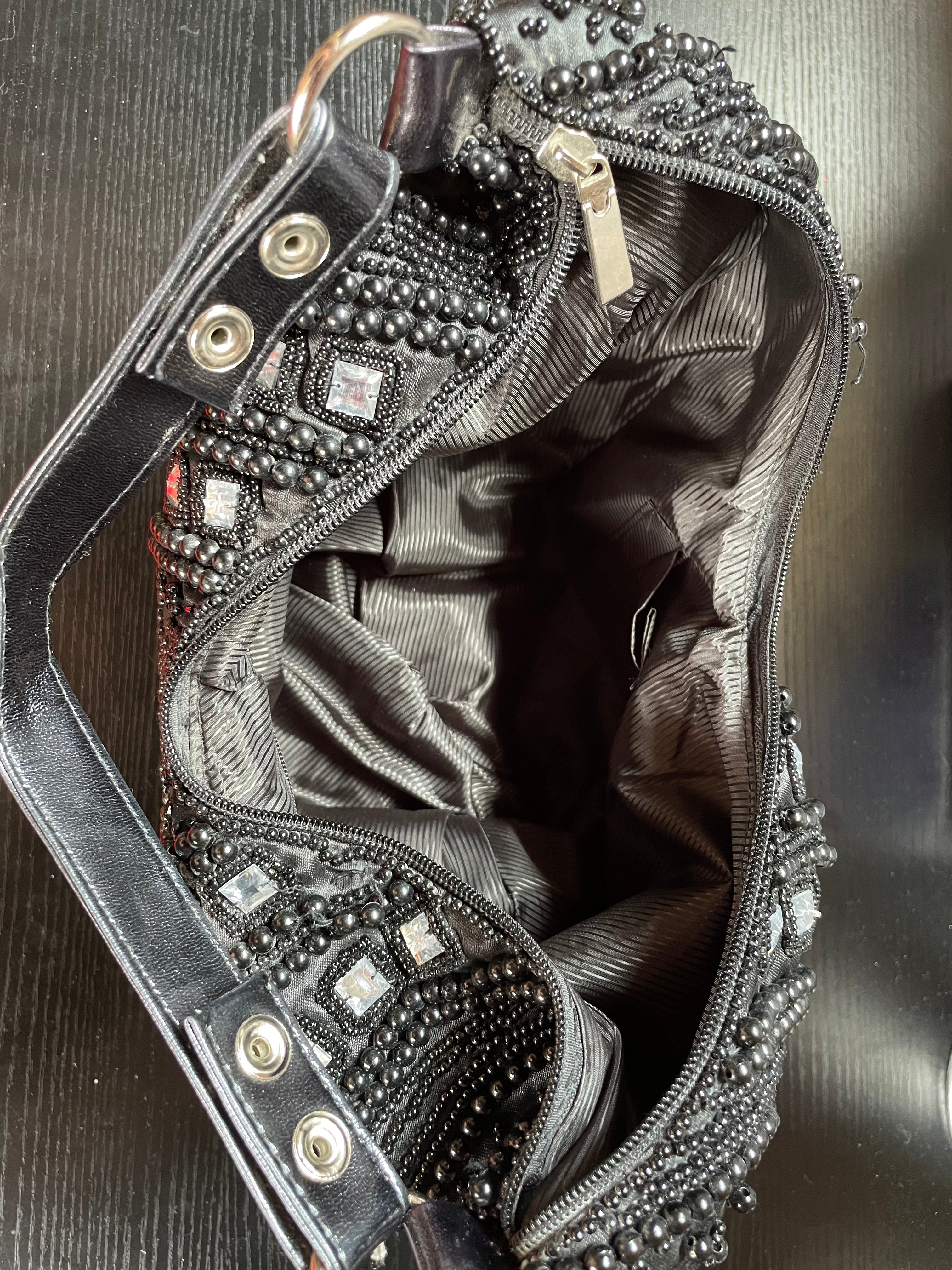 Beaded Black Hobo Bag