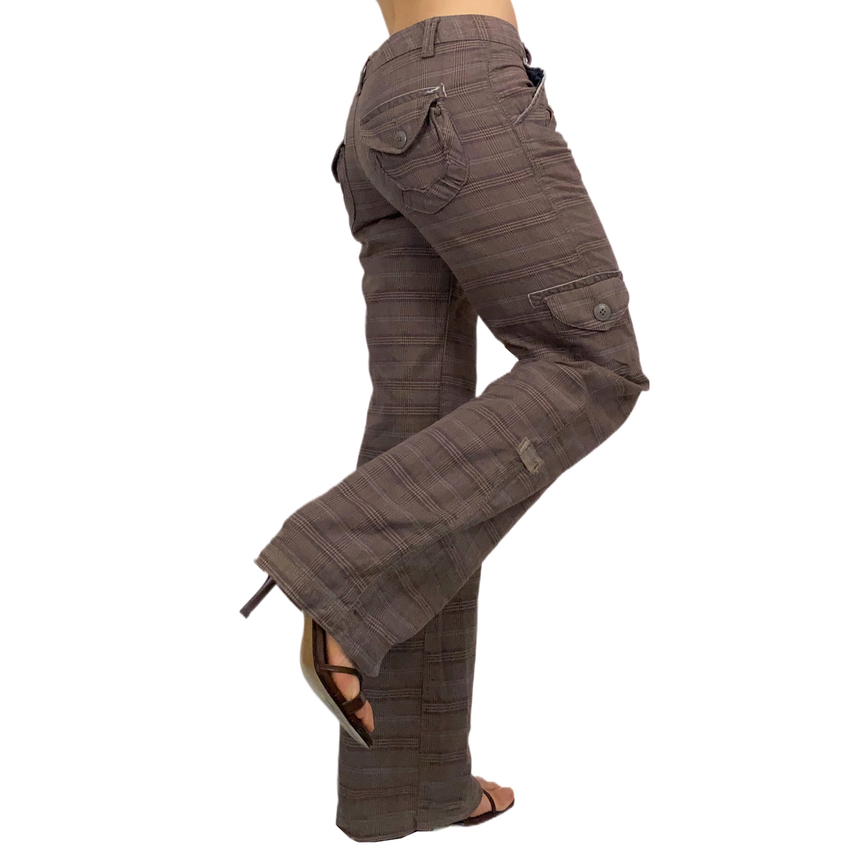 Brown Plaid Low Rise Cargos (XS)