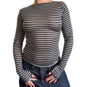 The Forest Green Striped Long Sleeve Top (XS-XL)