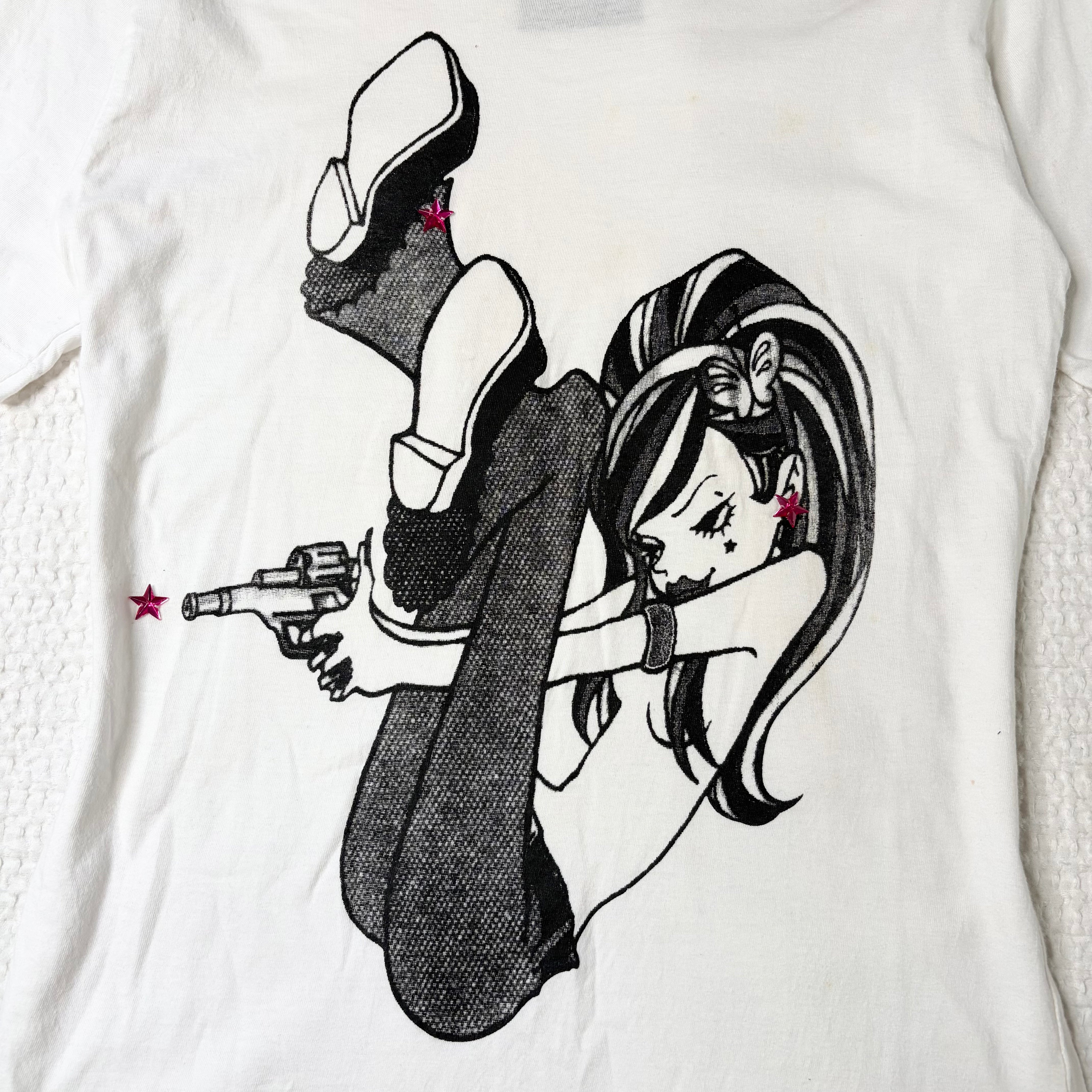Girl Holding Gun Graphic Tee (M)