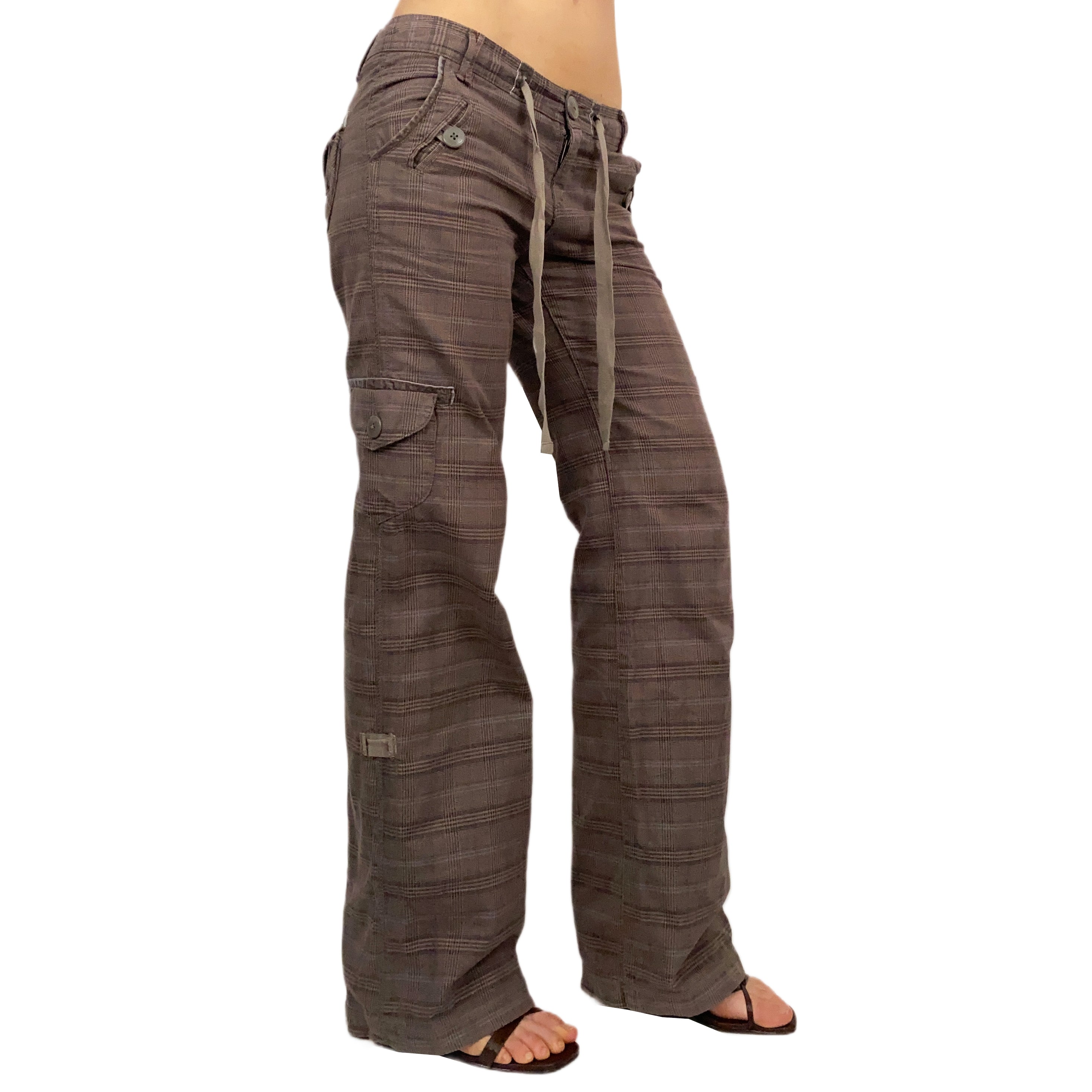 Brown Plaid Low Rise Cargos (XS)