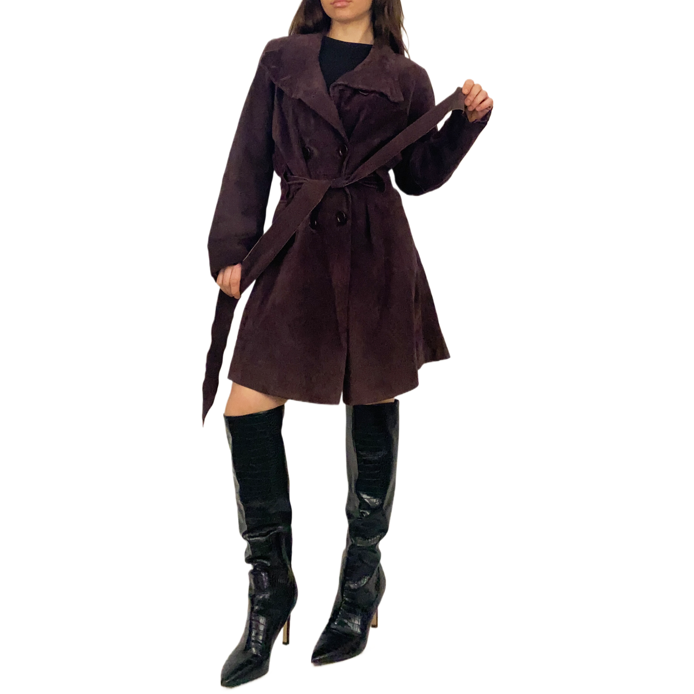 Plum Leather Trench Coat (L)