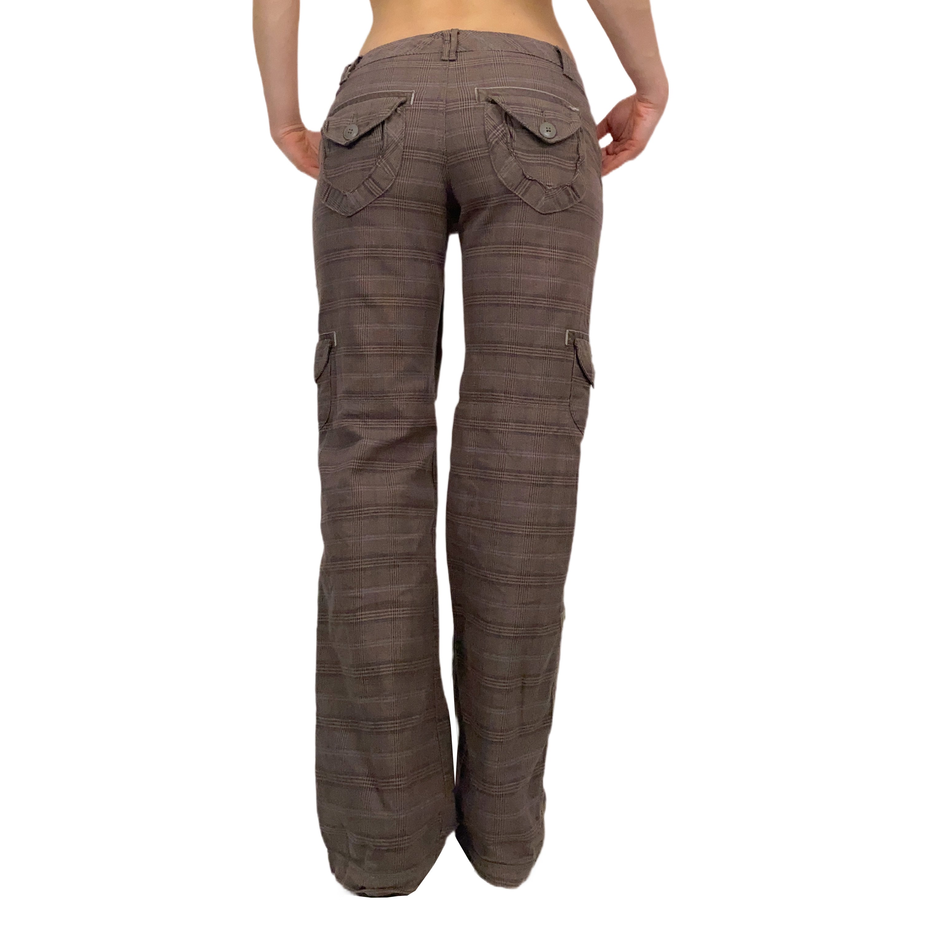 Brown Plaid Low Rise Cargos (XS)