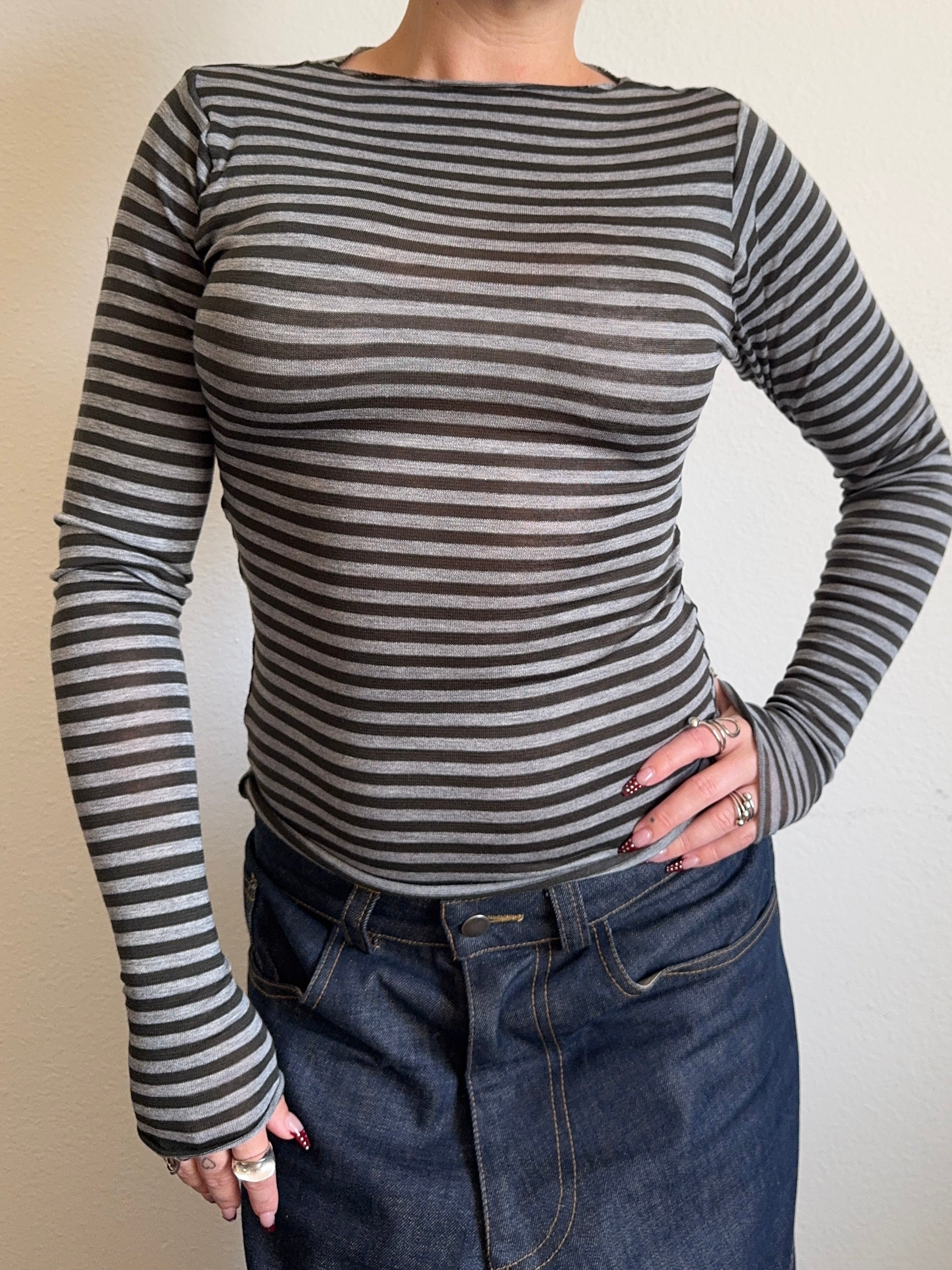 The Forest Green Striped Long Sleeve Top (XS-XL)