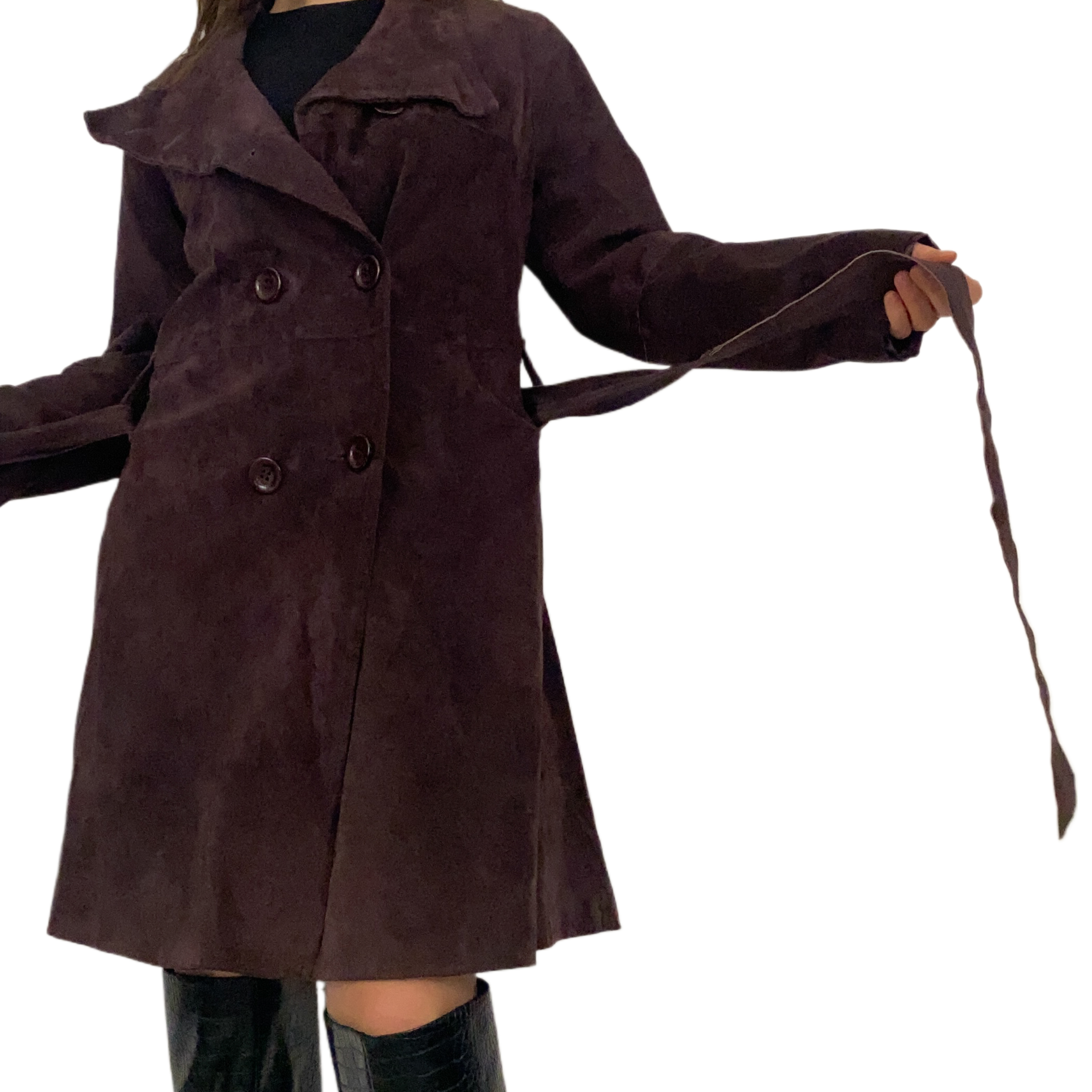 Plum Leather Trench Coat (L)