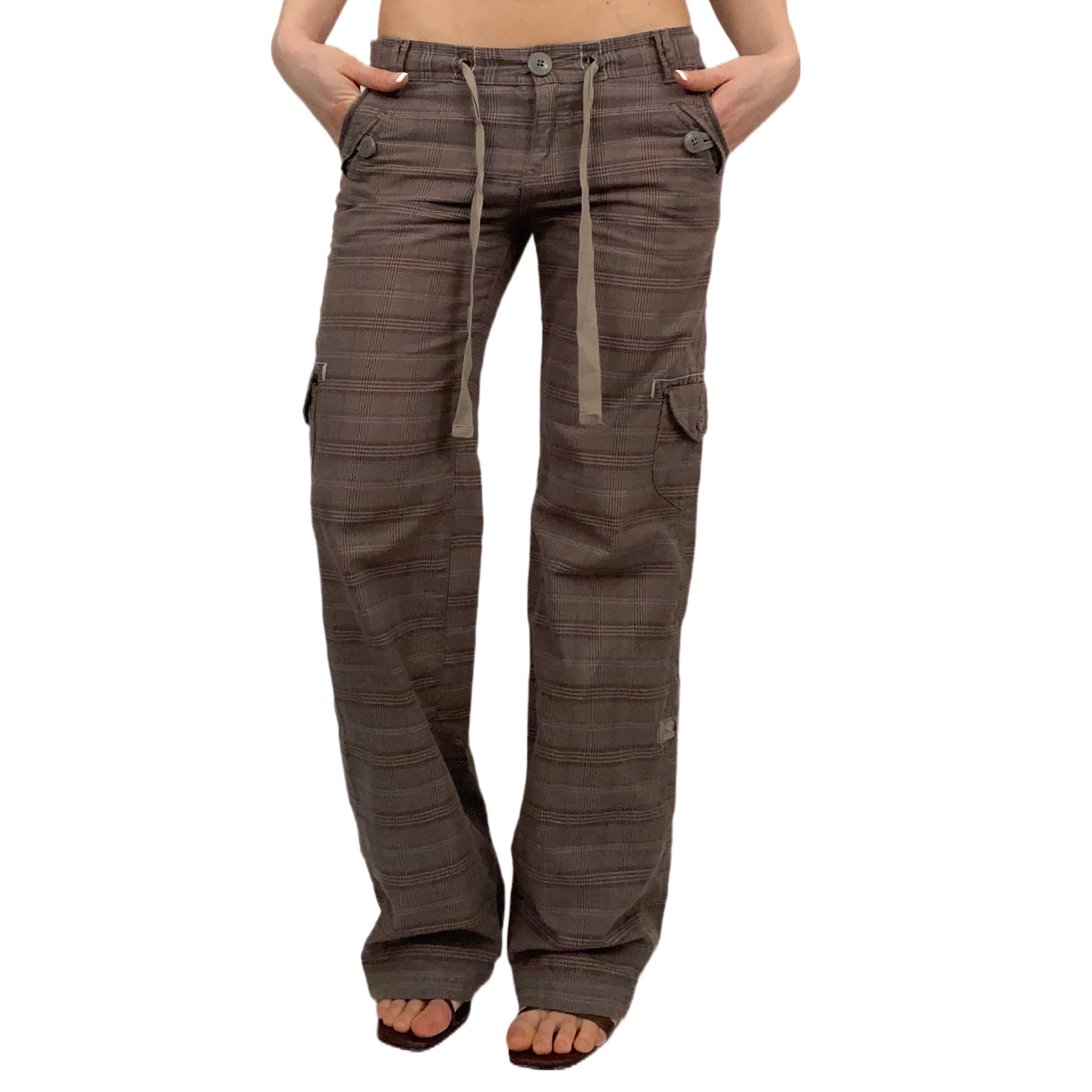 Brown Plaid Low Rise Cargos (XS)