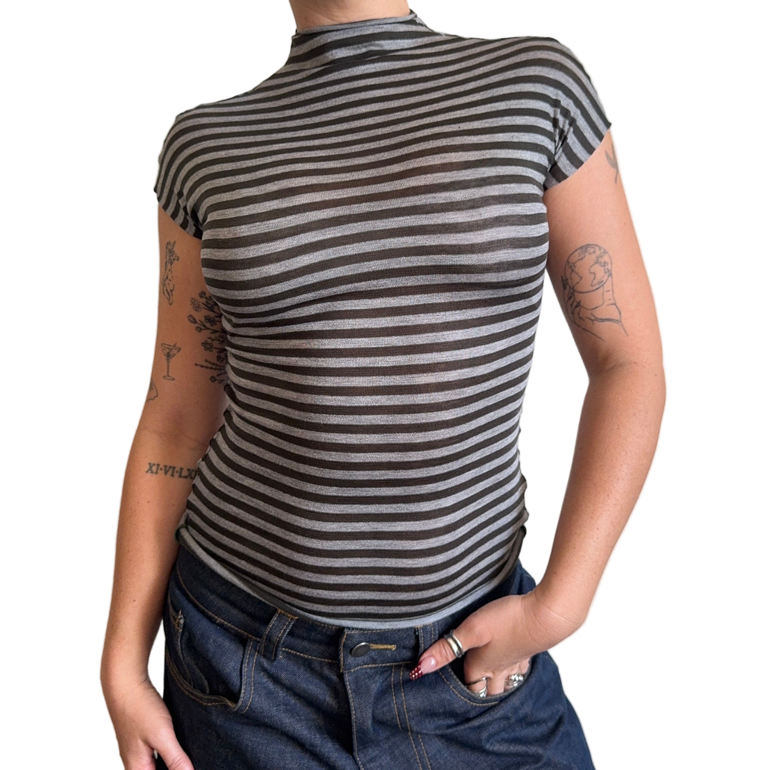 The Forest Green Striped Mock Neck Tee (XS-XL)