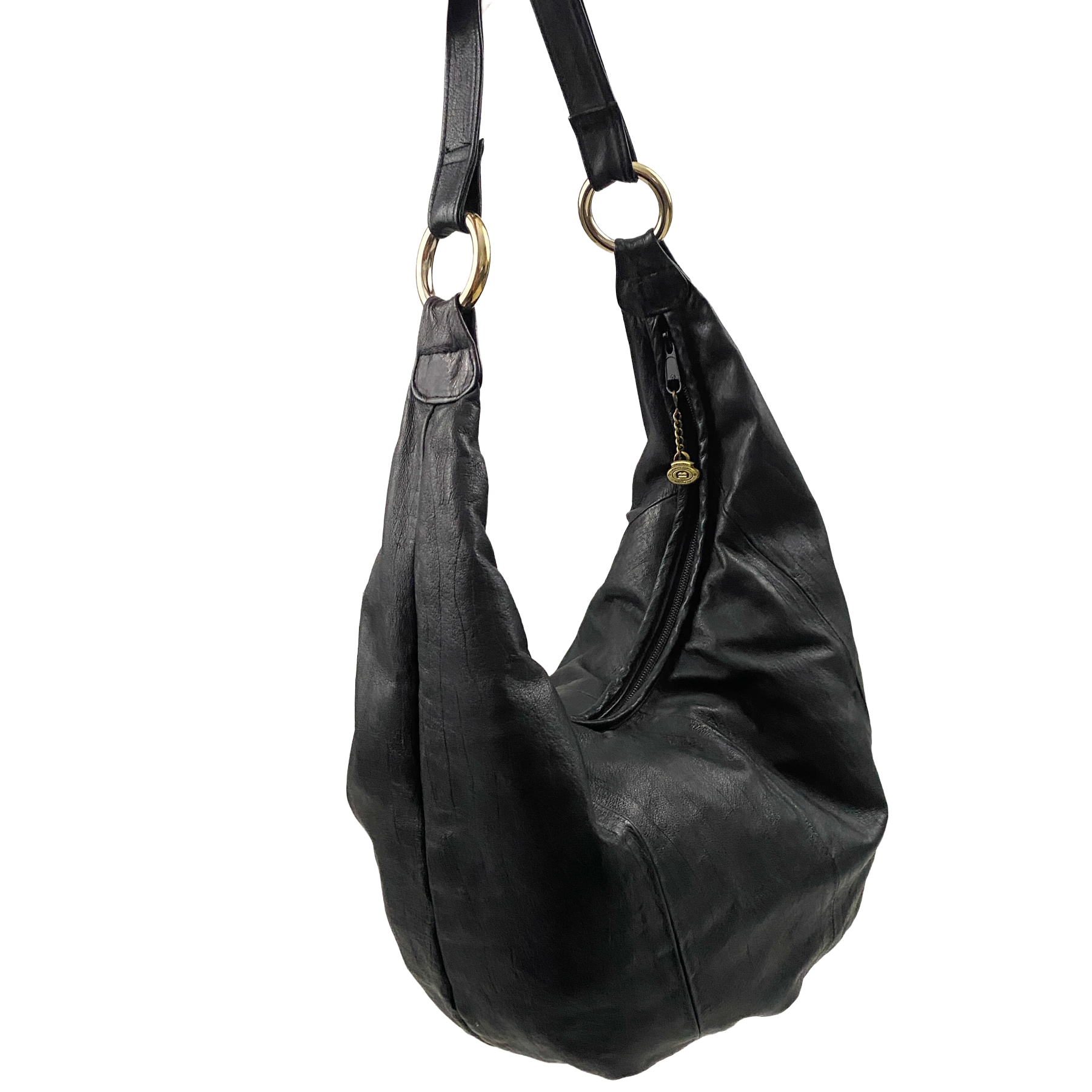 Large Black Slouchy Leather Hobo Bag