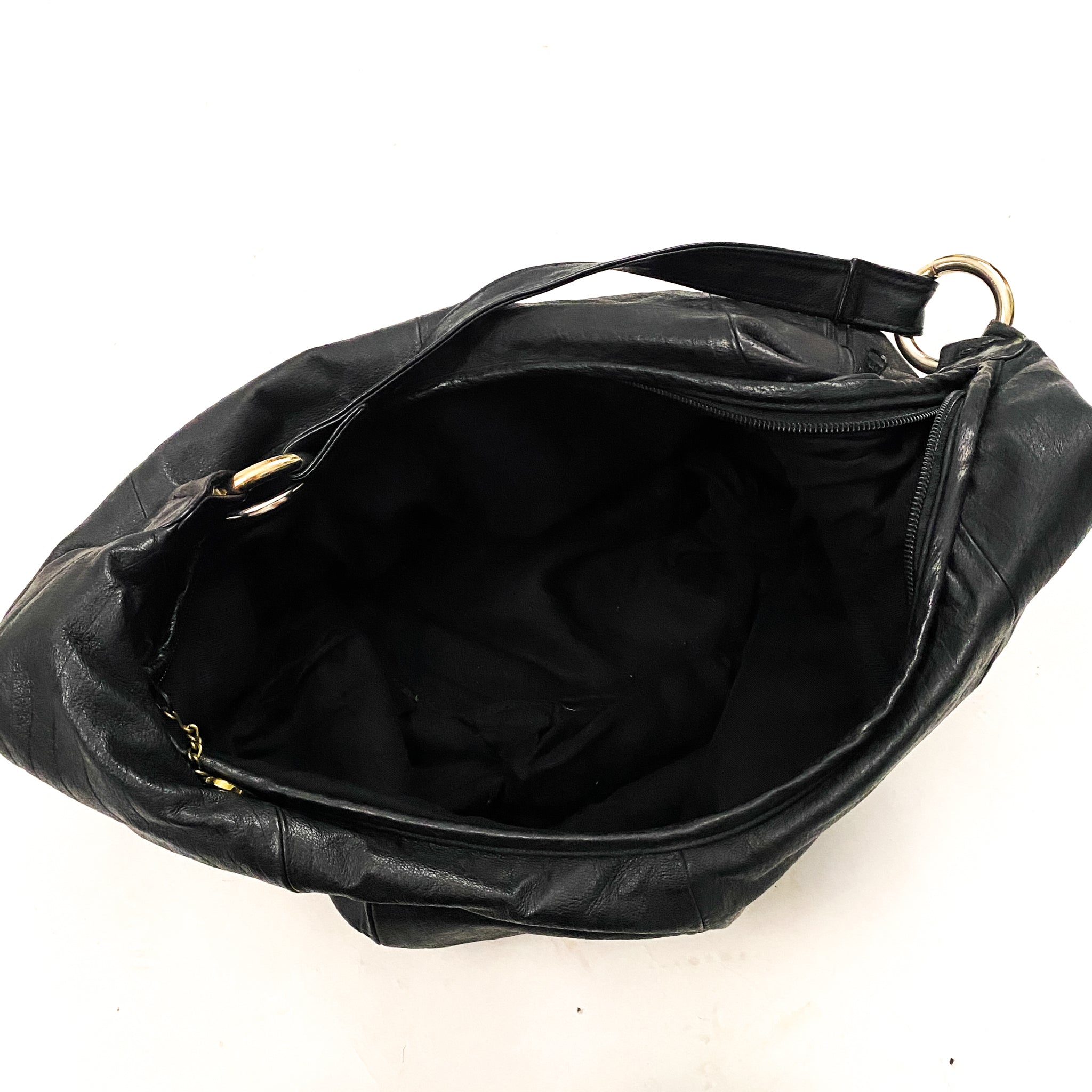 Large Black Slouchy Leather Hobo Bag