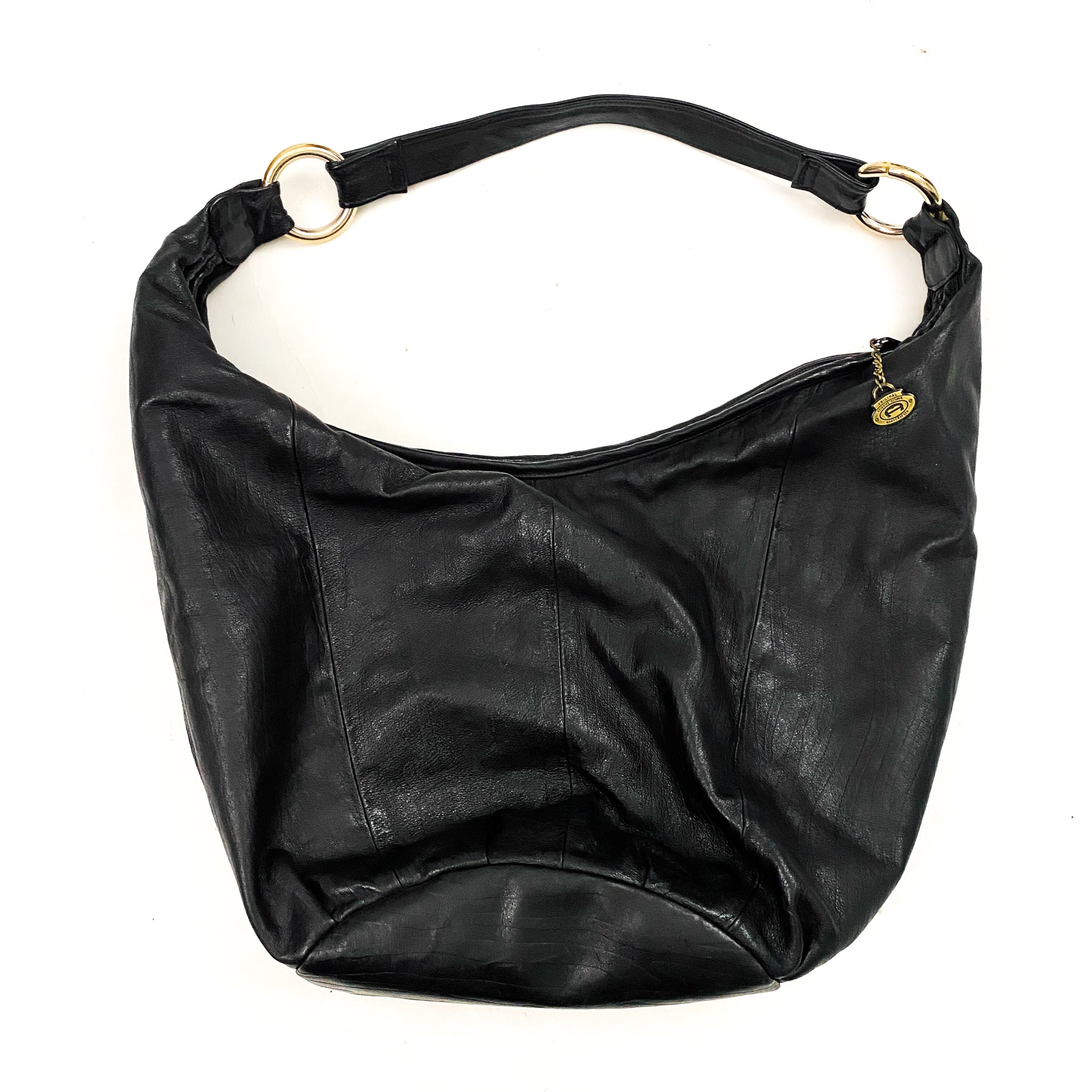 Large Black Slouchy Leather Hobo Bag