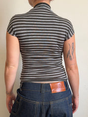 The Forest Green Striped Mock Neck Tee (XS-XL)