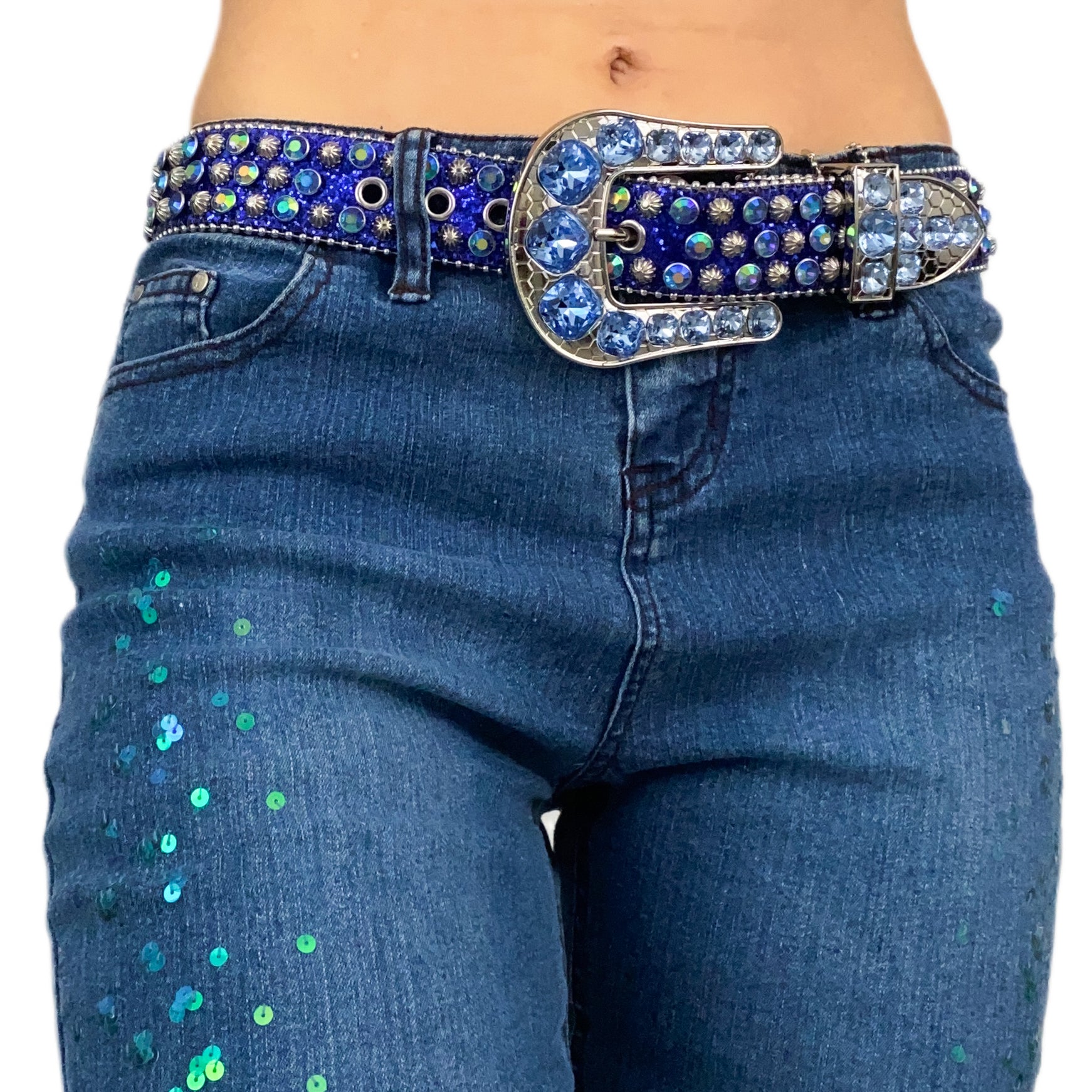 Blue Rhinestone and Studded Belt (XS)
