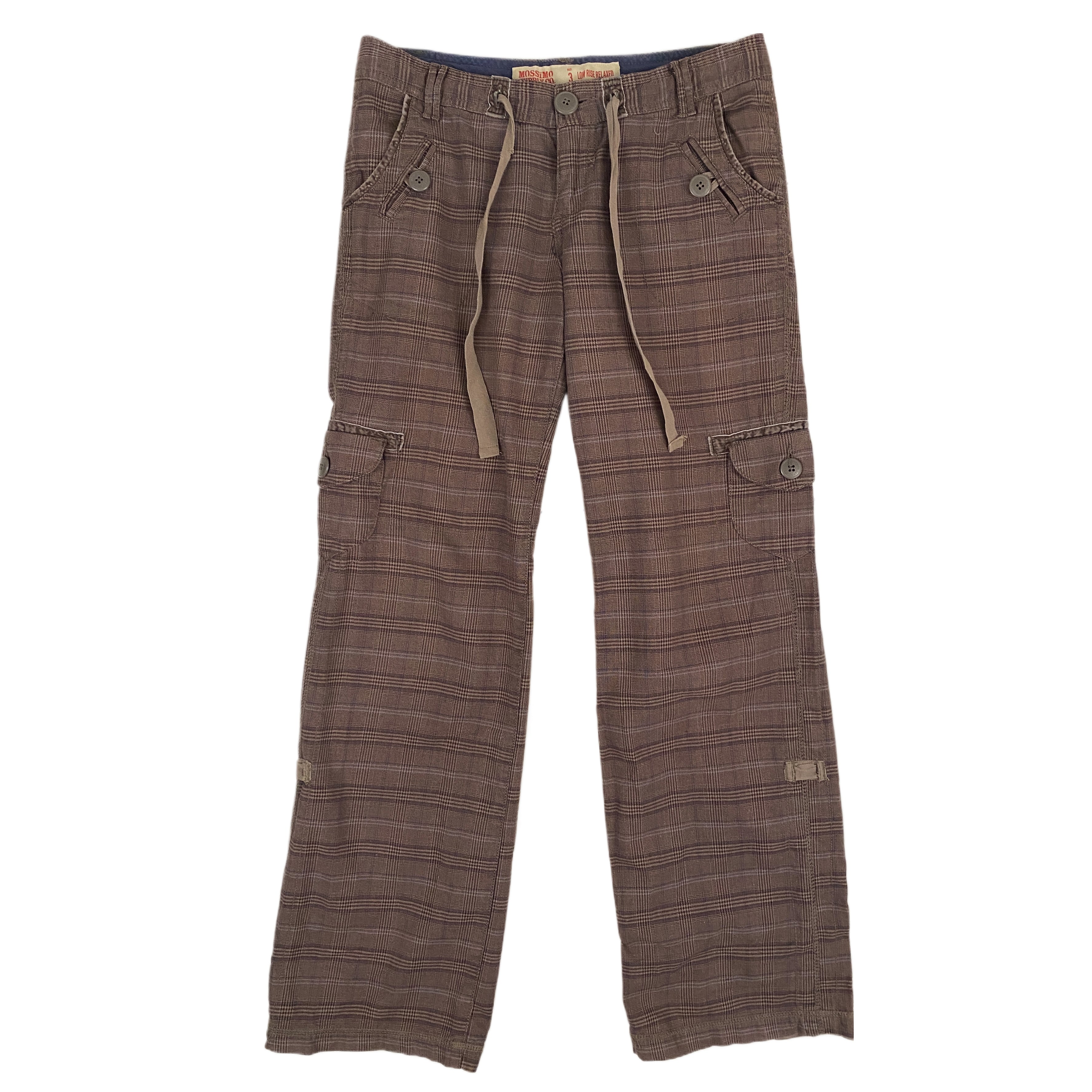 Brown Plaid Low Rise Cargos (XS)