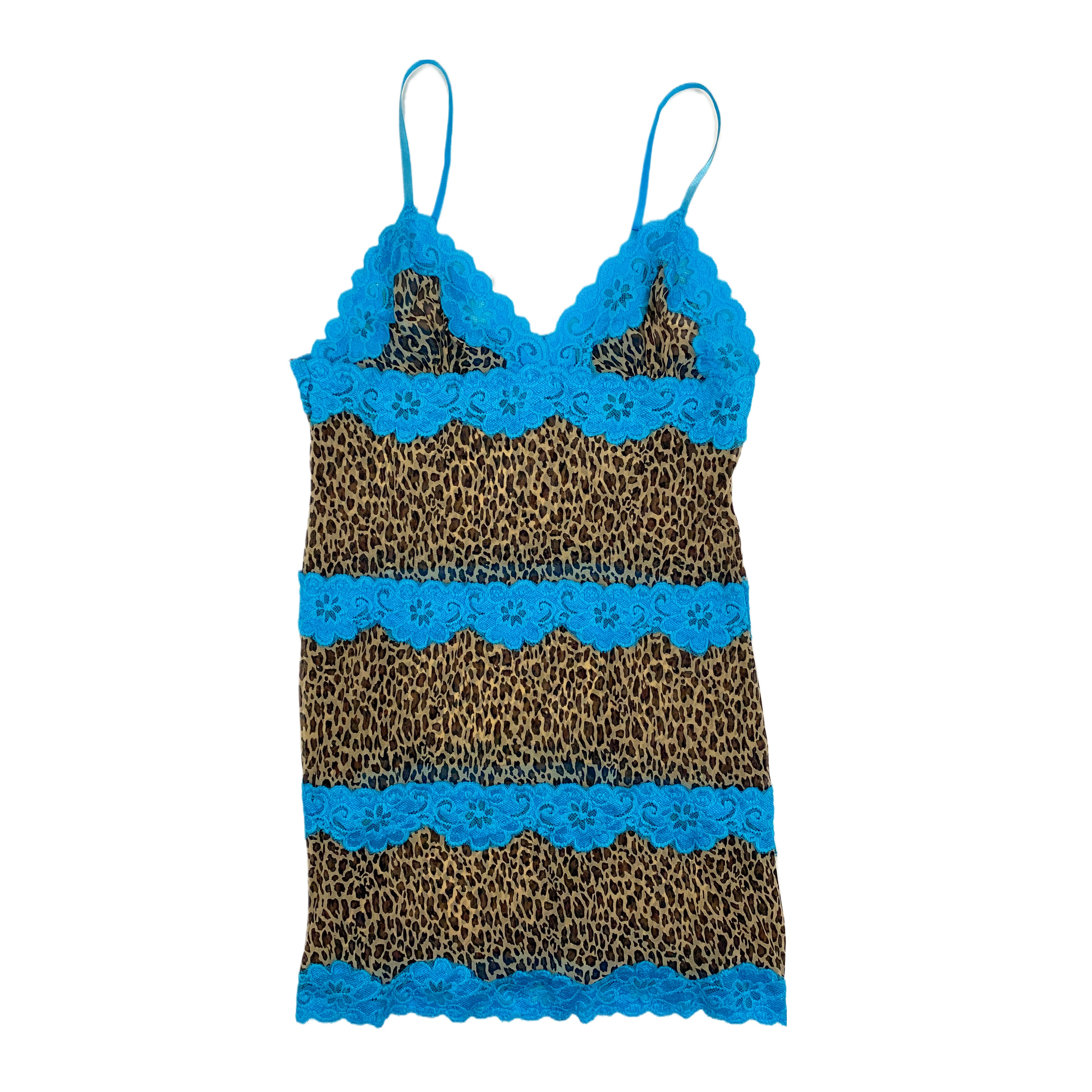 Rampage Leopard and Lace Mesh Slip Dress (S)
