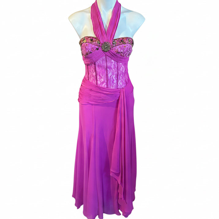 Magenta Ornate Halter-Neck Gown (S)