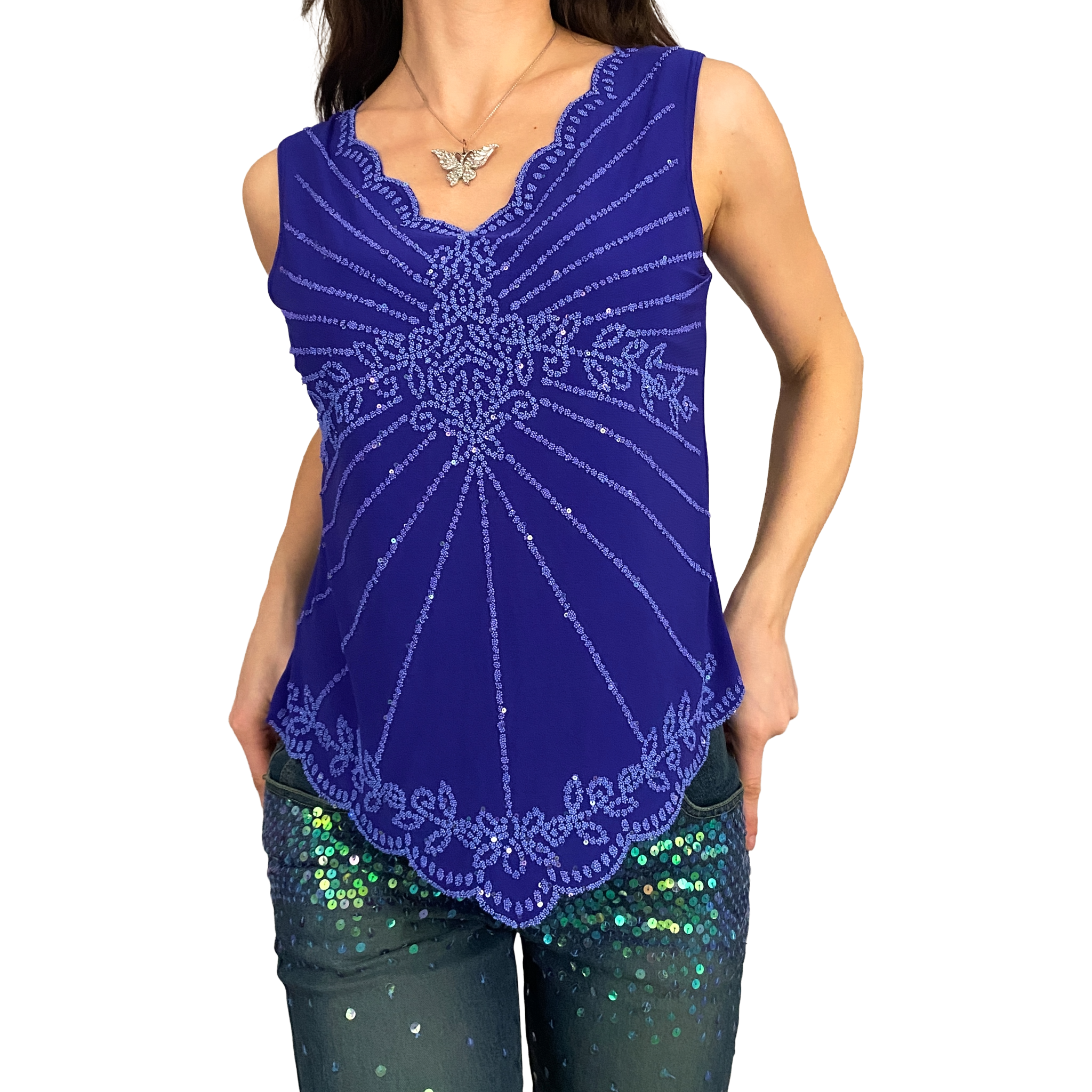 2000's Embellished Scalloped Tank Top (M)