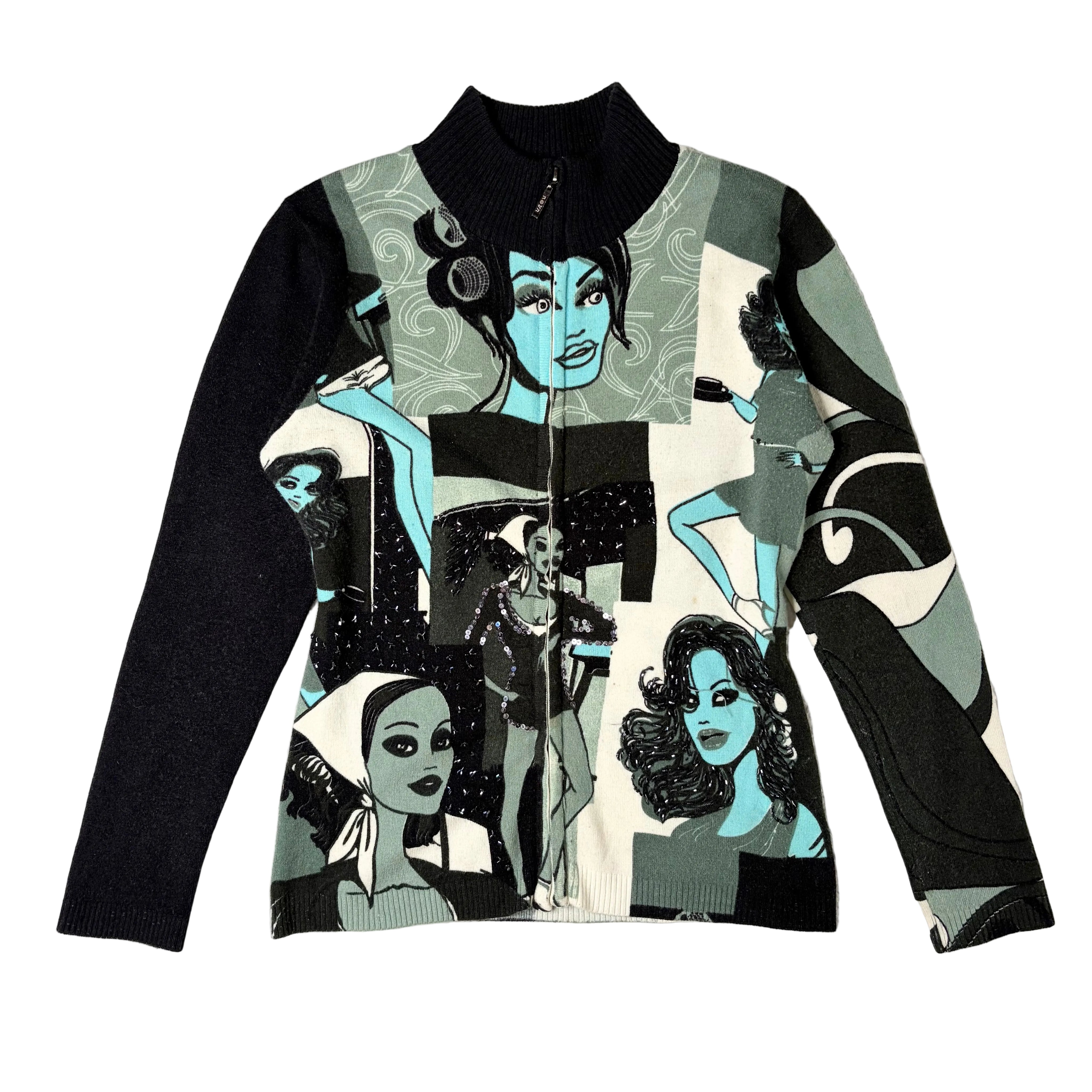 Custo Barcelona Beaded Zip Up Sweater (M-L)